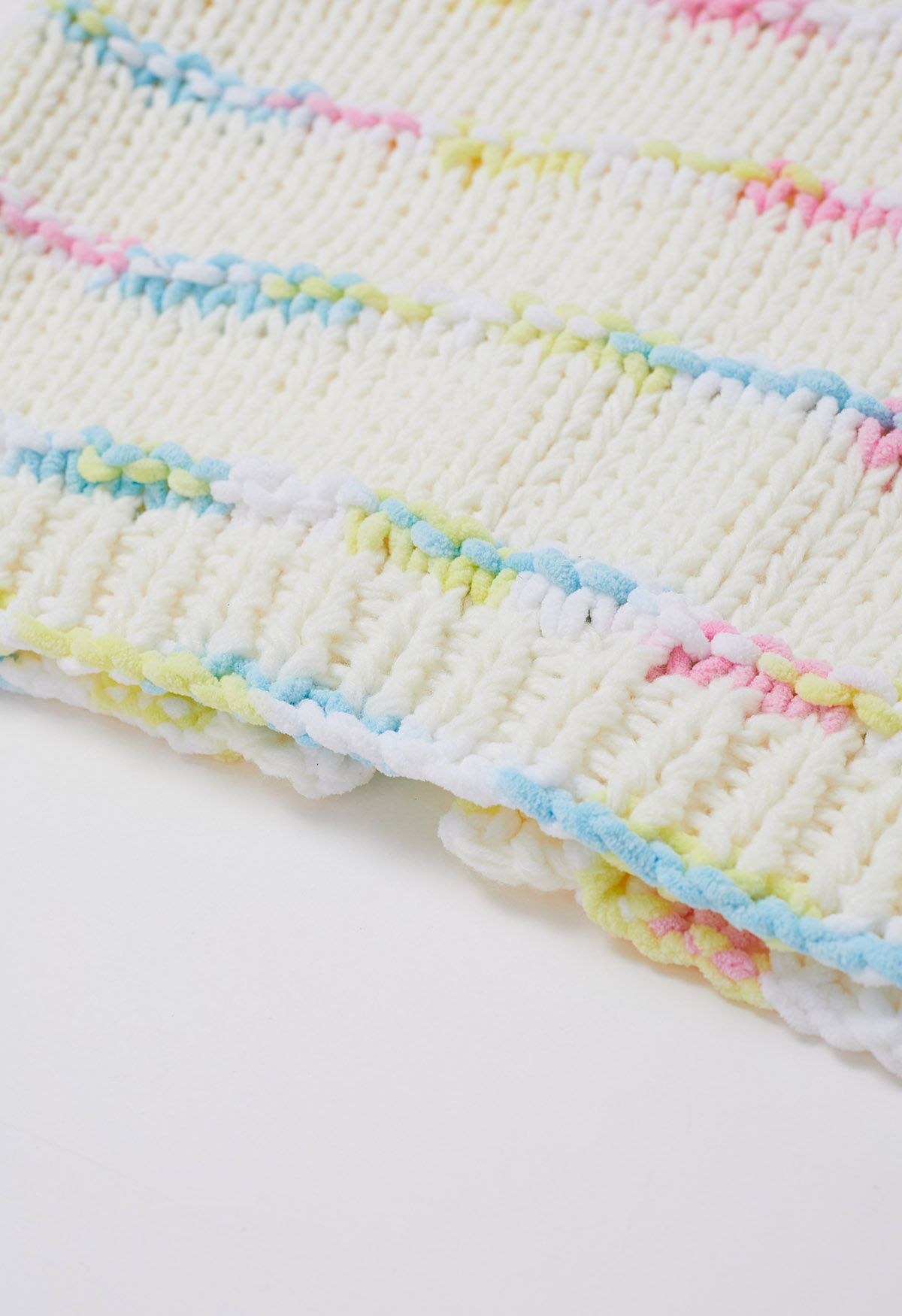 Rainbow-Colored Stripe Hand Knit Cardigan
