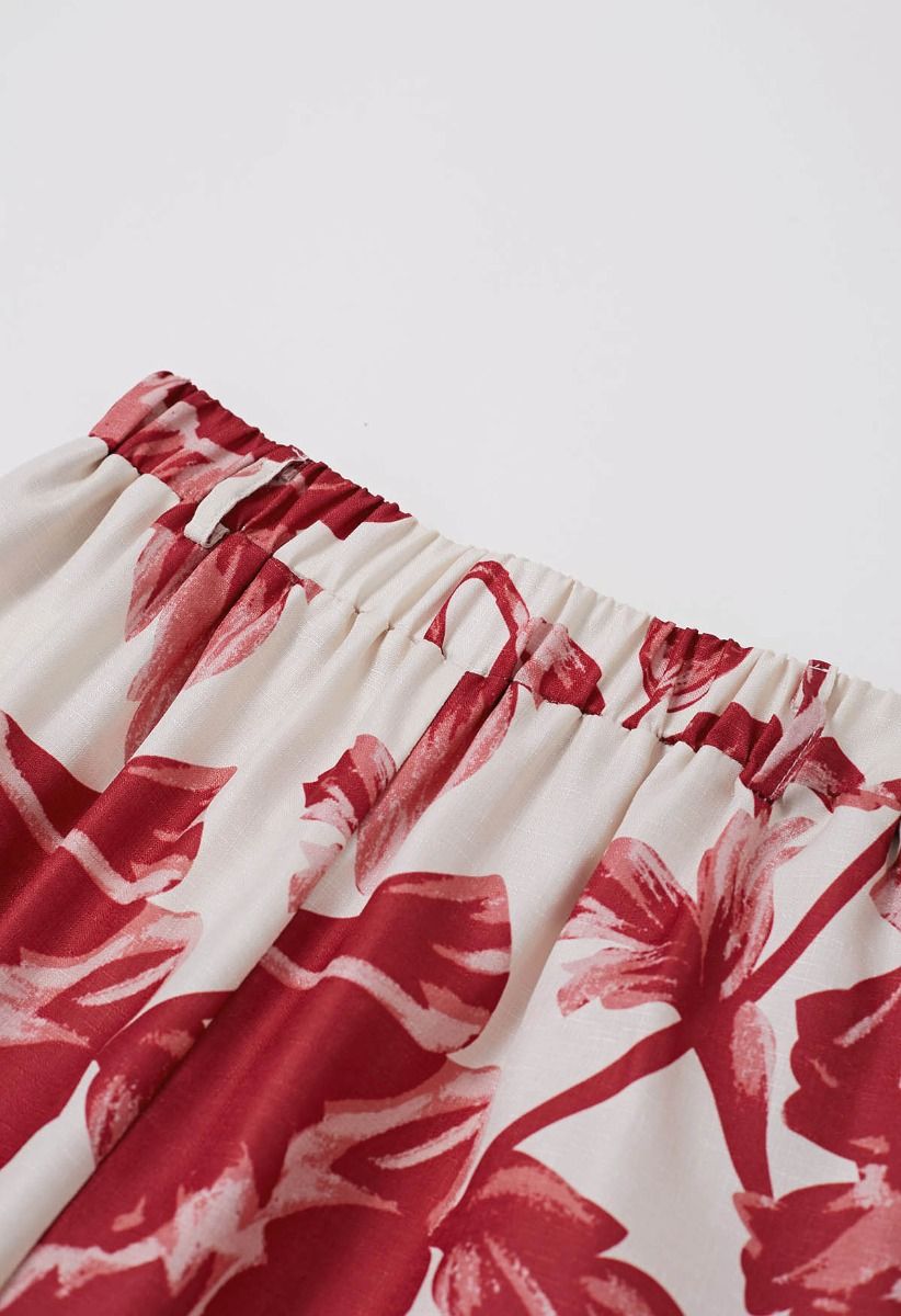 Red Bouquet Printed Wide-Leg Pants