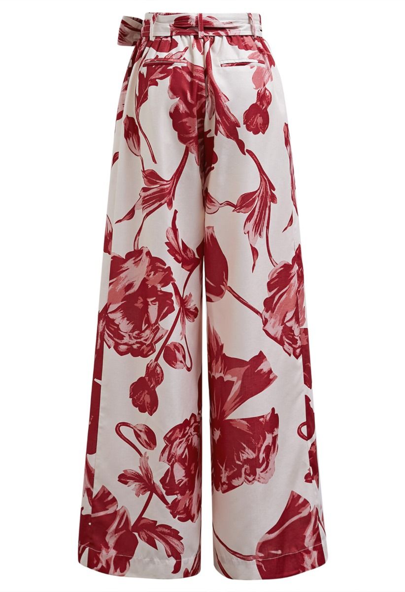 Red Bouquet Printed Wide-Leg Pants