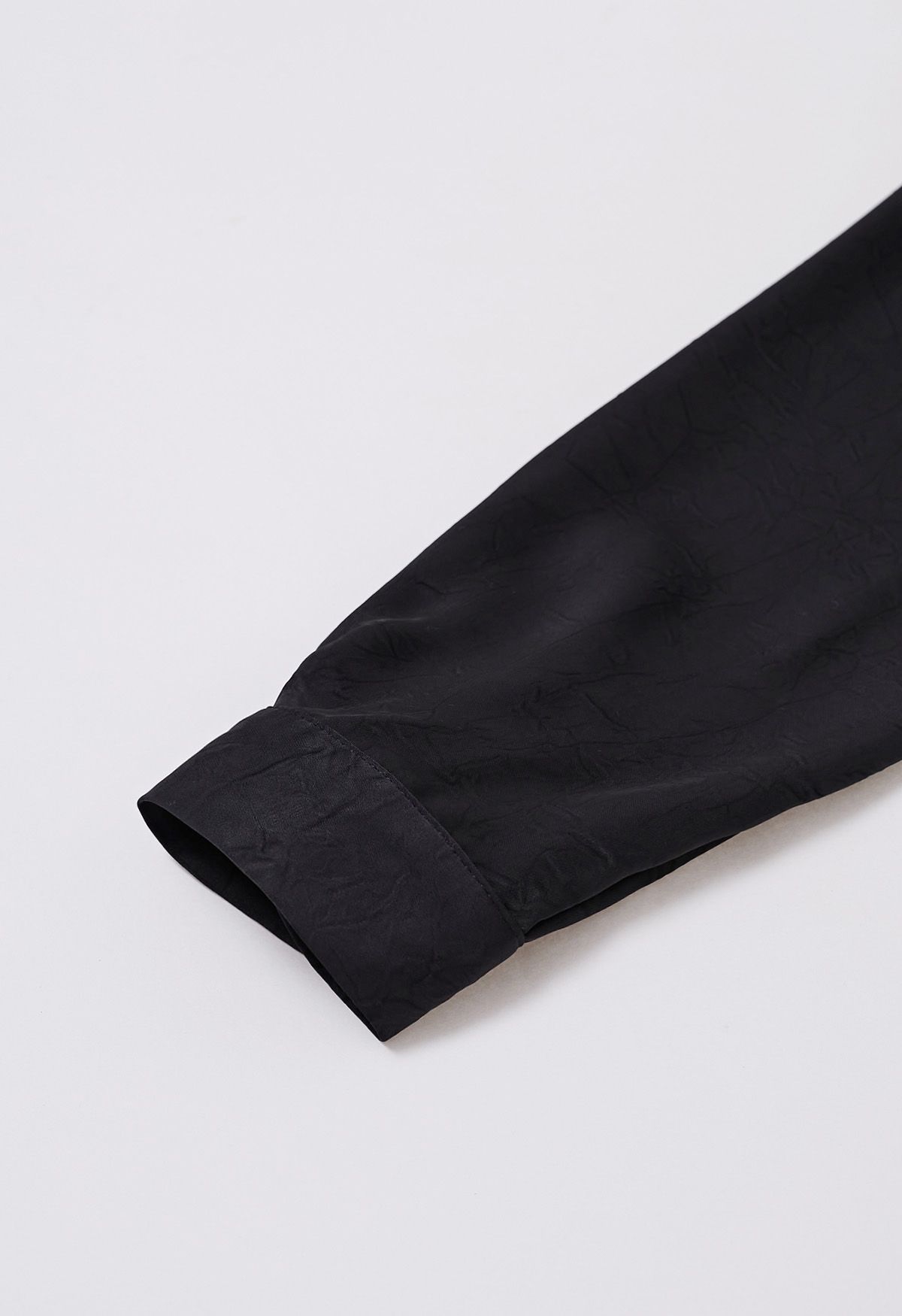 Tie Waist Button Front Texture Top in Black