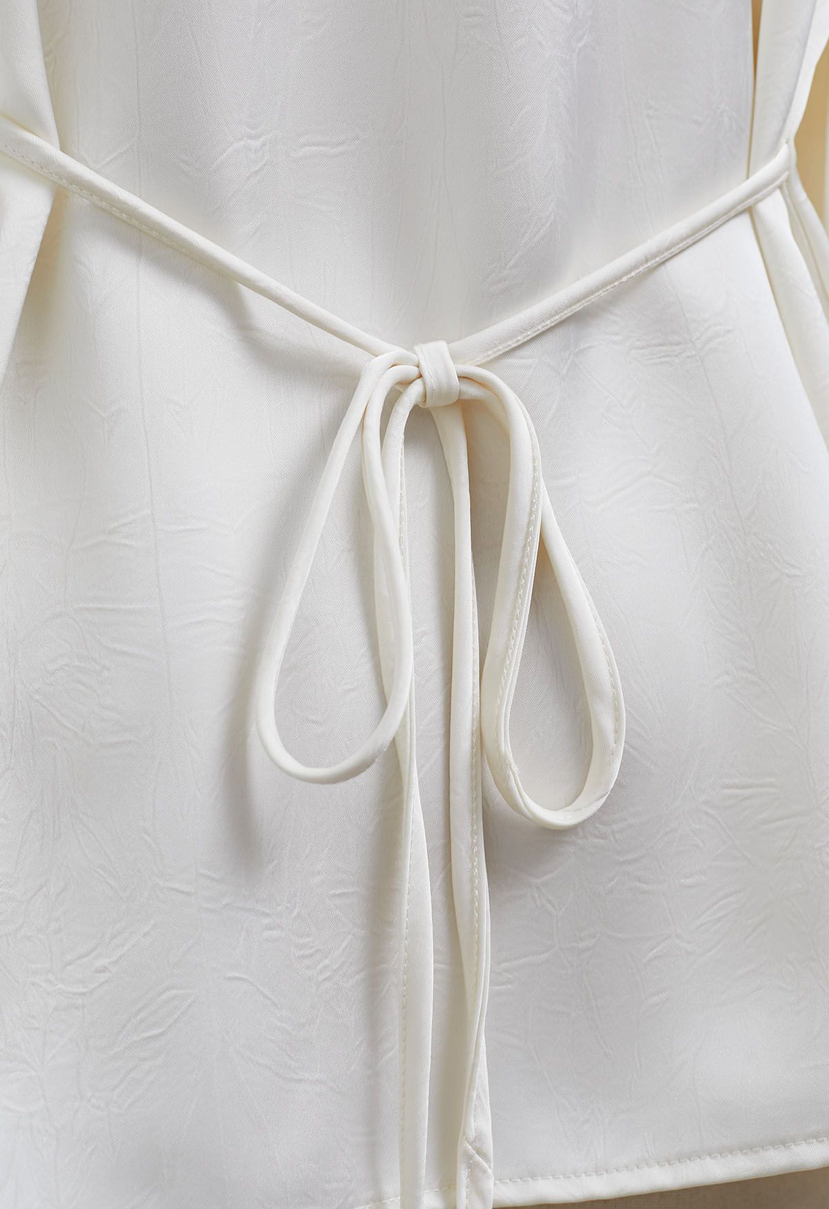 Tie Waist Bubble Sleeve Texture Top in Cream