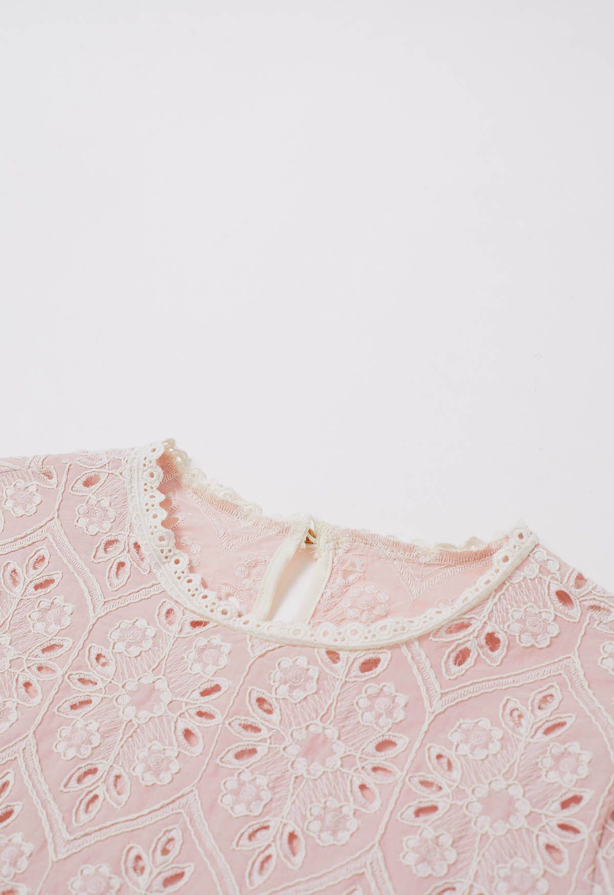 Floral Embroidered Eyelet Dolly Top in Pink