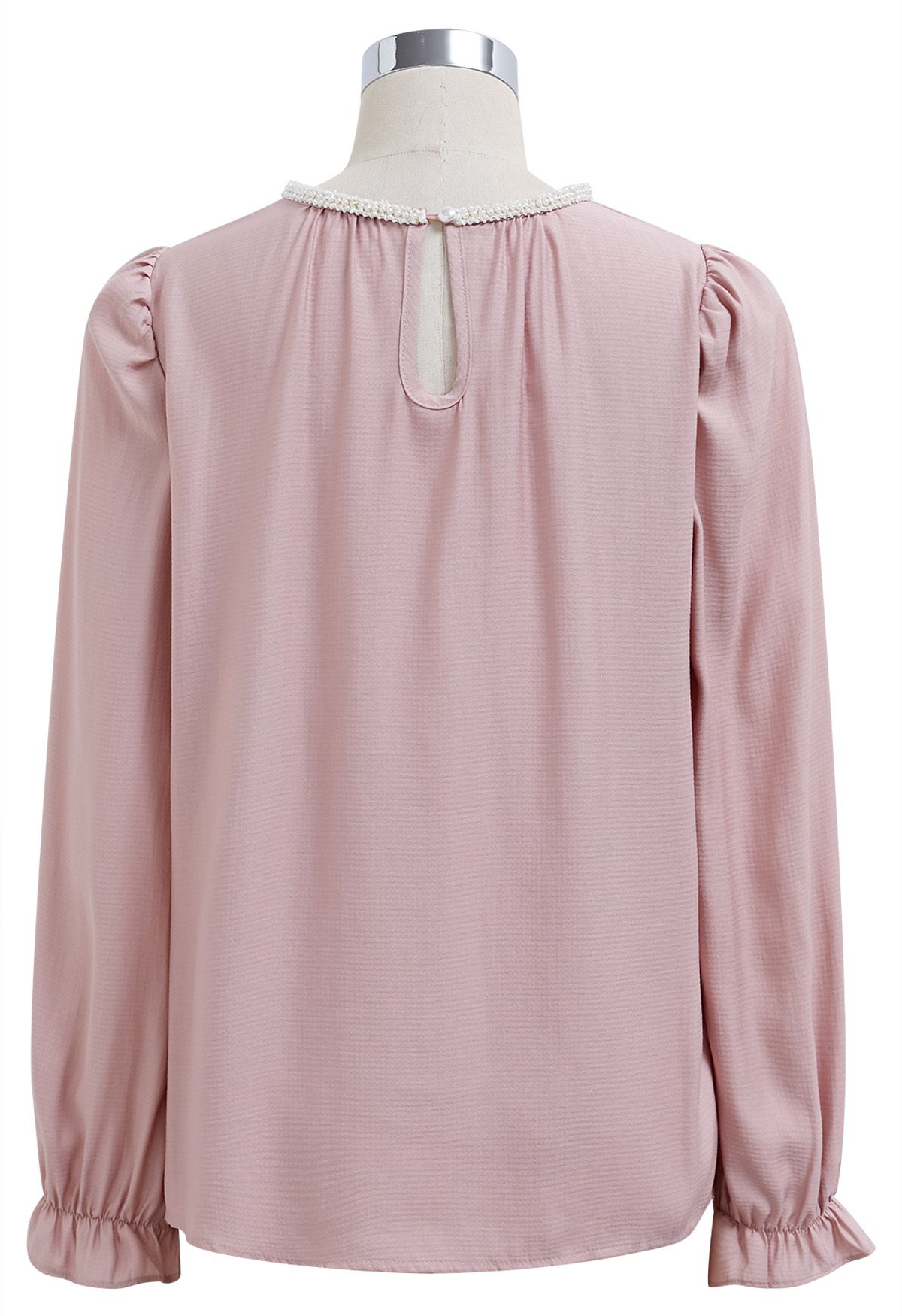 Pearl Neck V-Shape Cutout Top in Pink