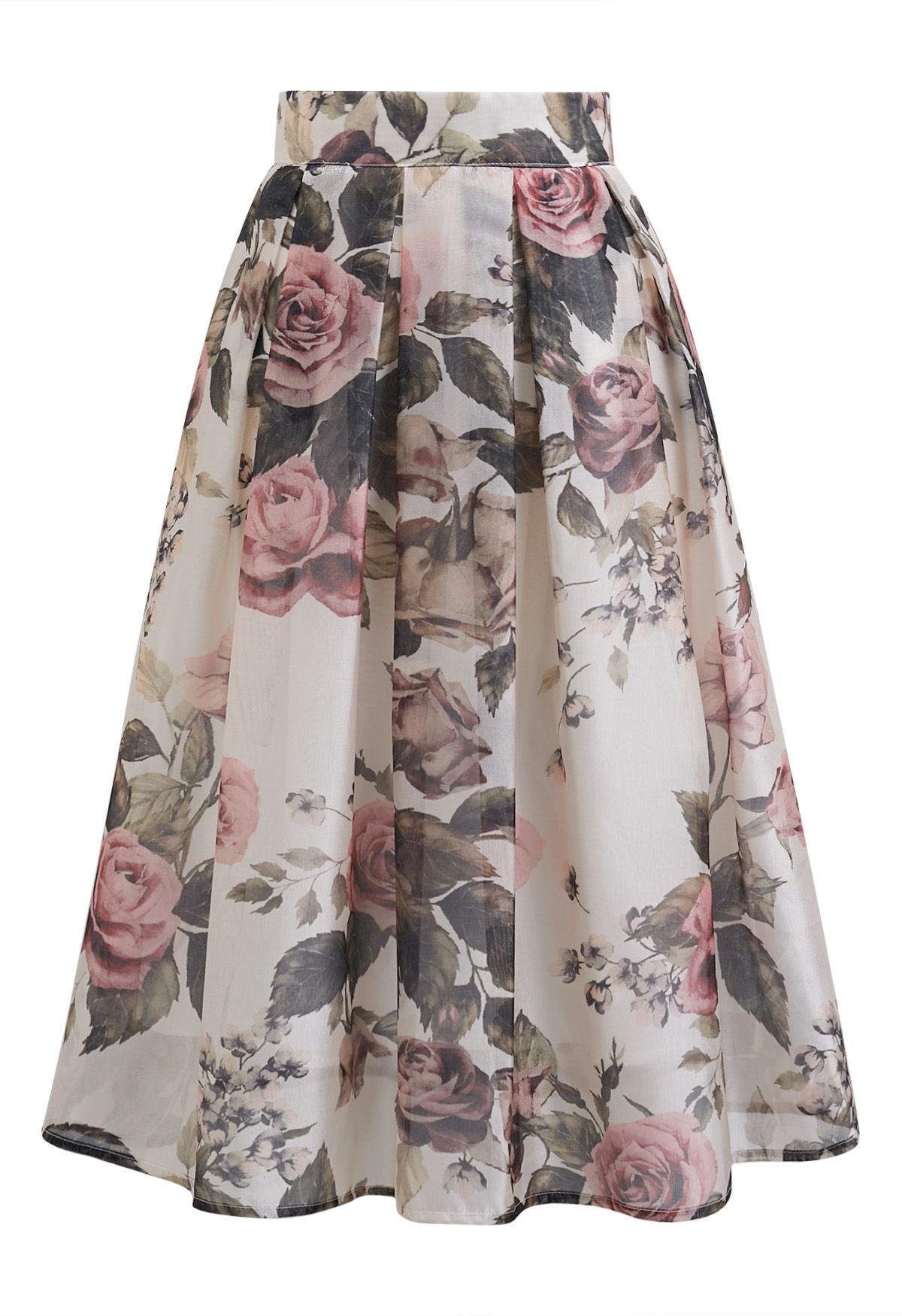 Serene Pink Rose Metallic Organza A-Line Midi Skirt