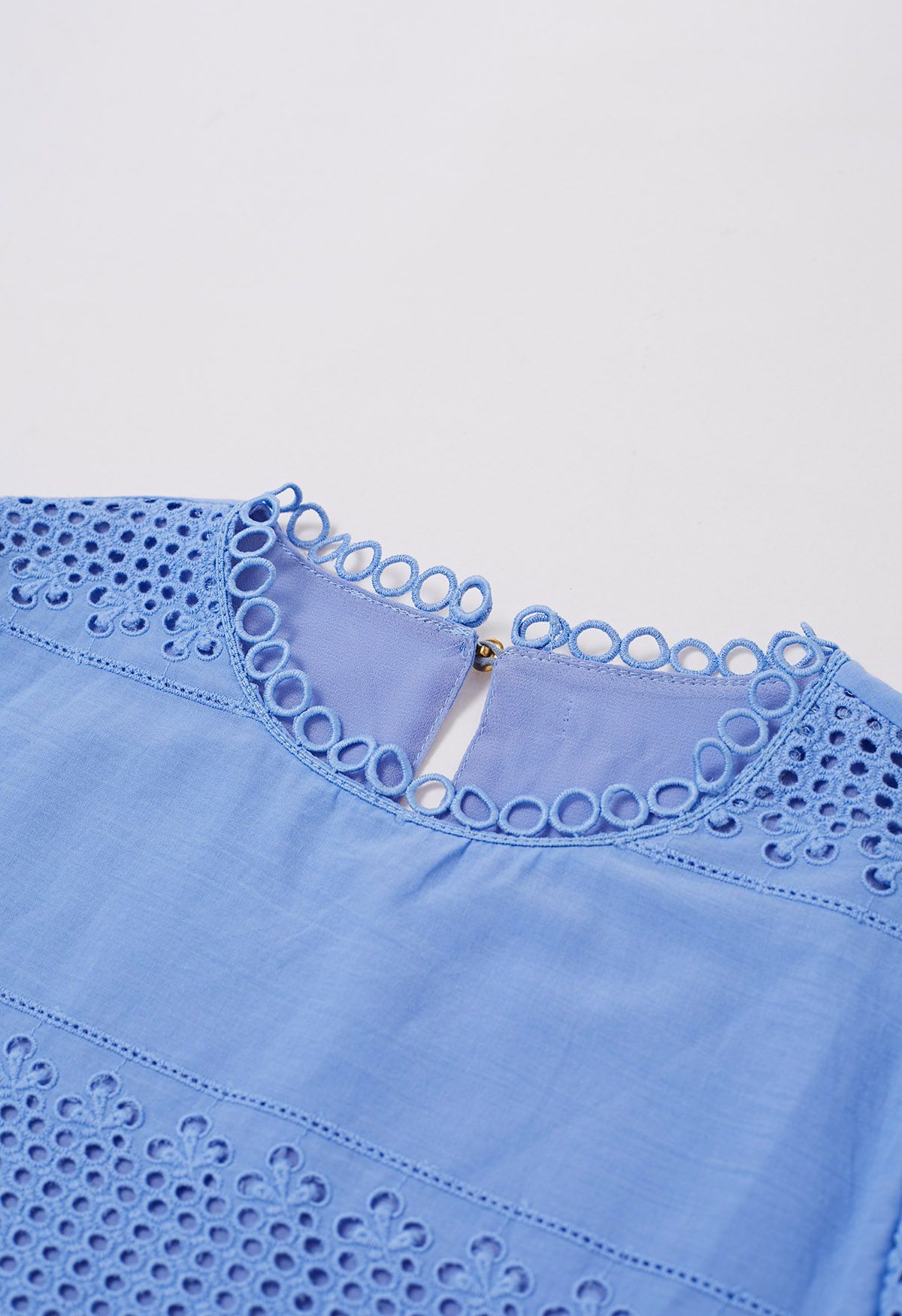 Boho Chic Eyelet Embroidered Cotton Top in Blue