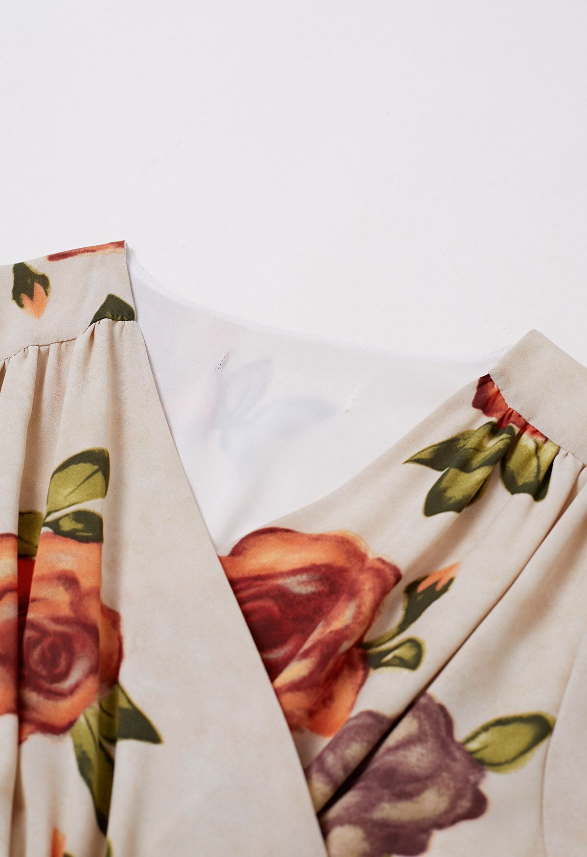 Vintage Rose Print Wrap Midi Dress