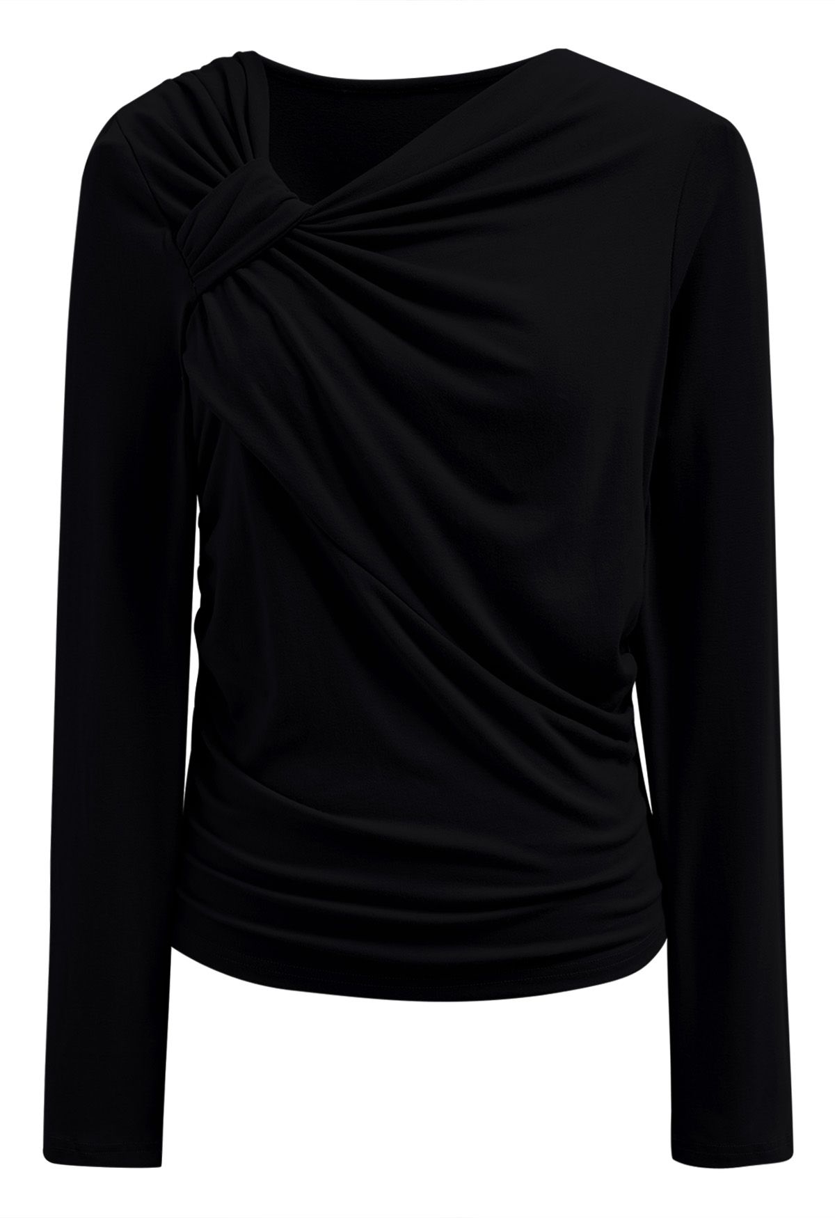 Side Knotted Soft Cotton Top in Black