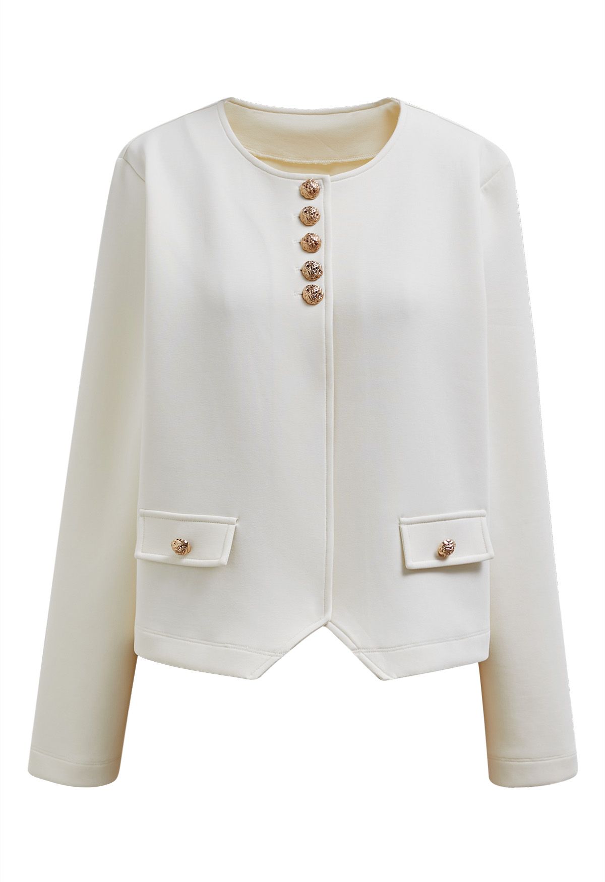 Posh Pursuits Fake Flap Pockets Buttoned Coat in Cream