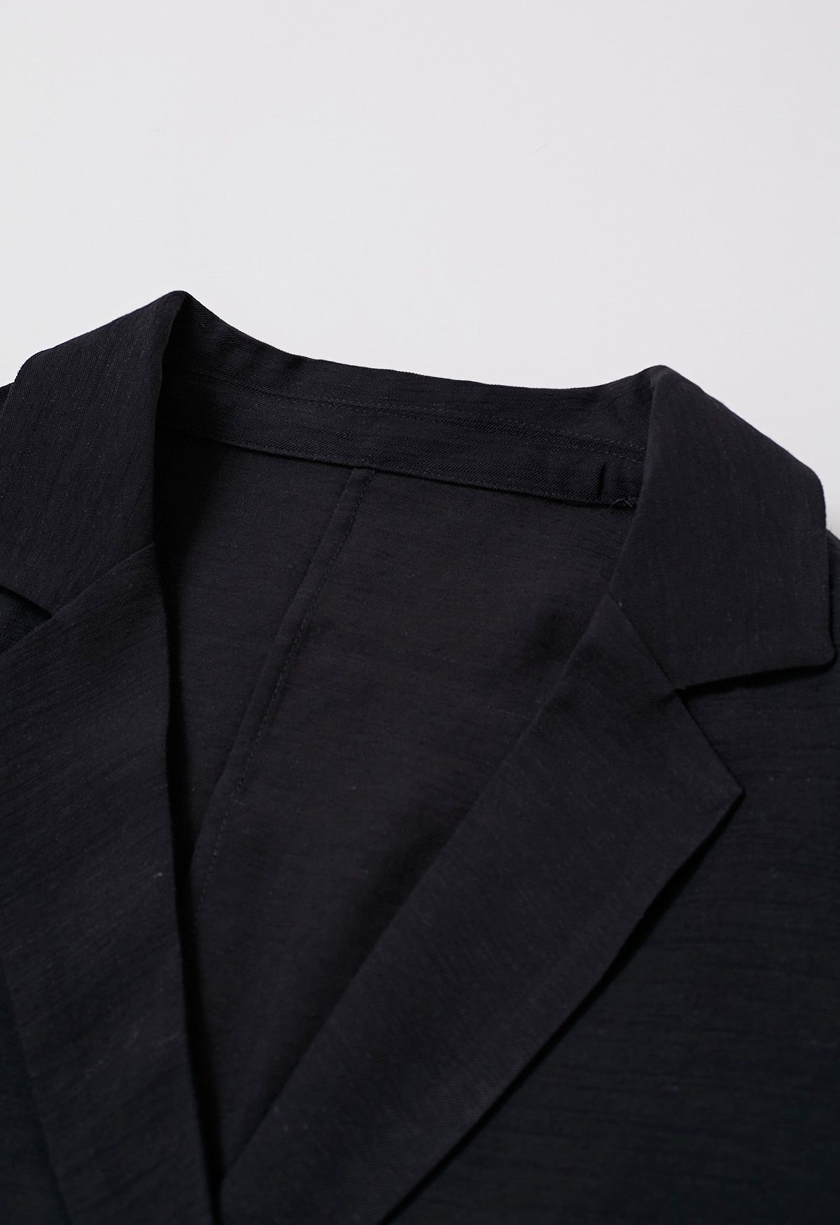 Lightweight Notch Lapel Linen-Blend Blazer in Black