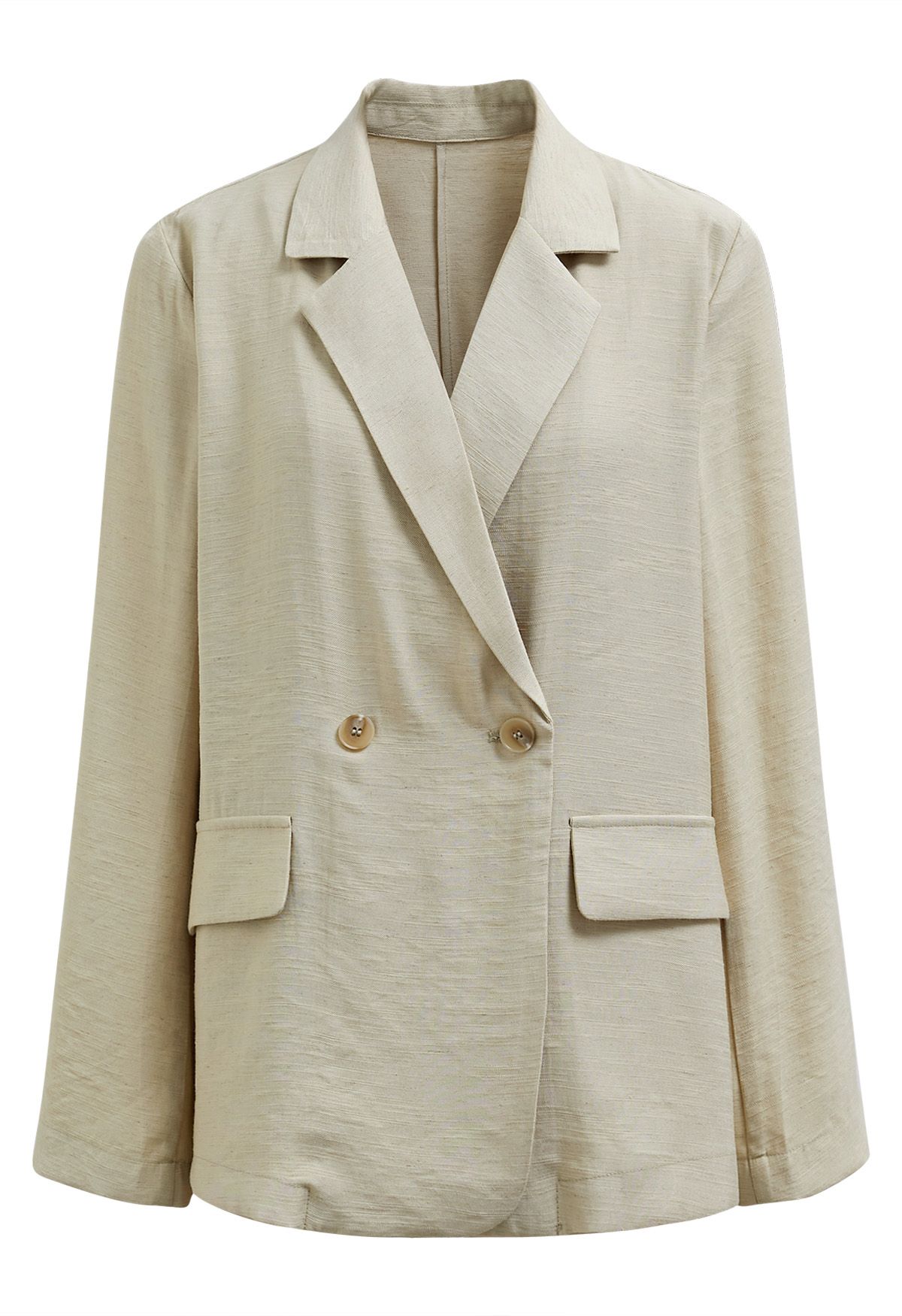 Lightweight Notch Lapel Linen-Blend Blazer in Khaki