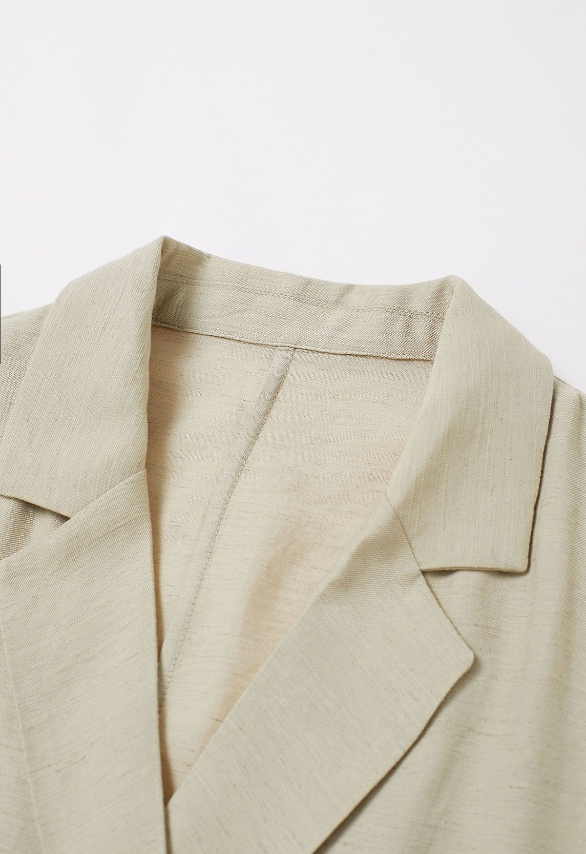 Lightweight Notch Lapel Linen-Blend Blazer in Khaki