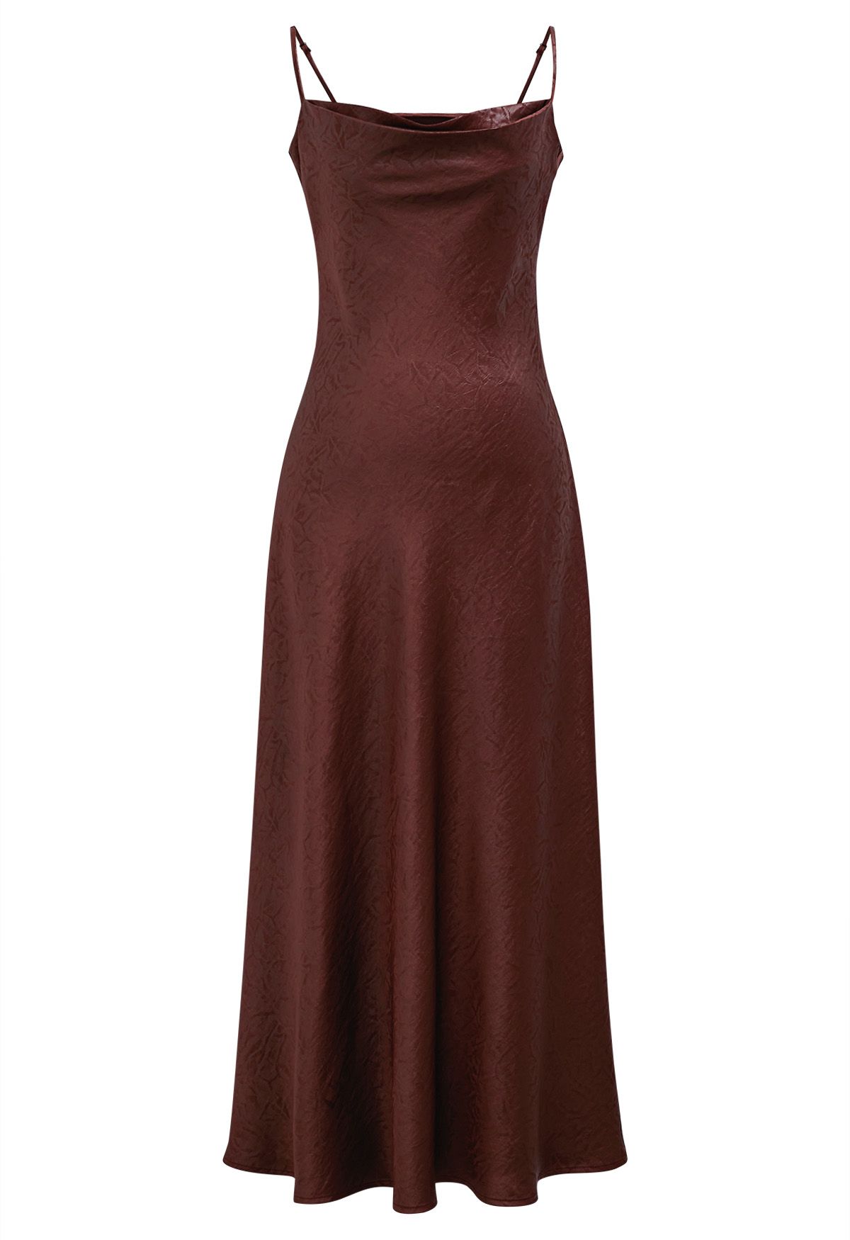 Texture Jacquard Drape Neck Satin Cami Dress in Burgundy