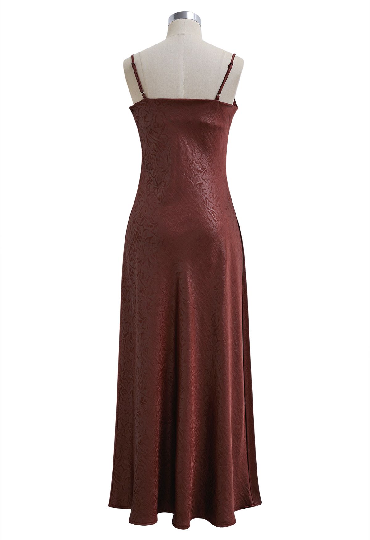 Texture Jacquard Drape Neck Satin Cami Dress in Burgundy