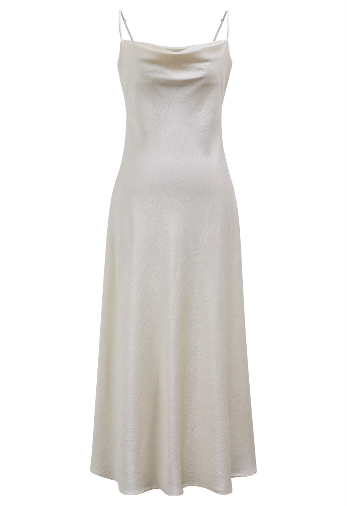 Texture Jacquard Drape Neck Satin Cami Dress in Ivory