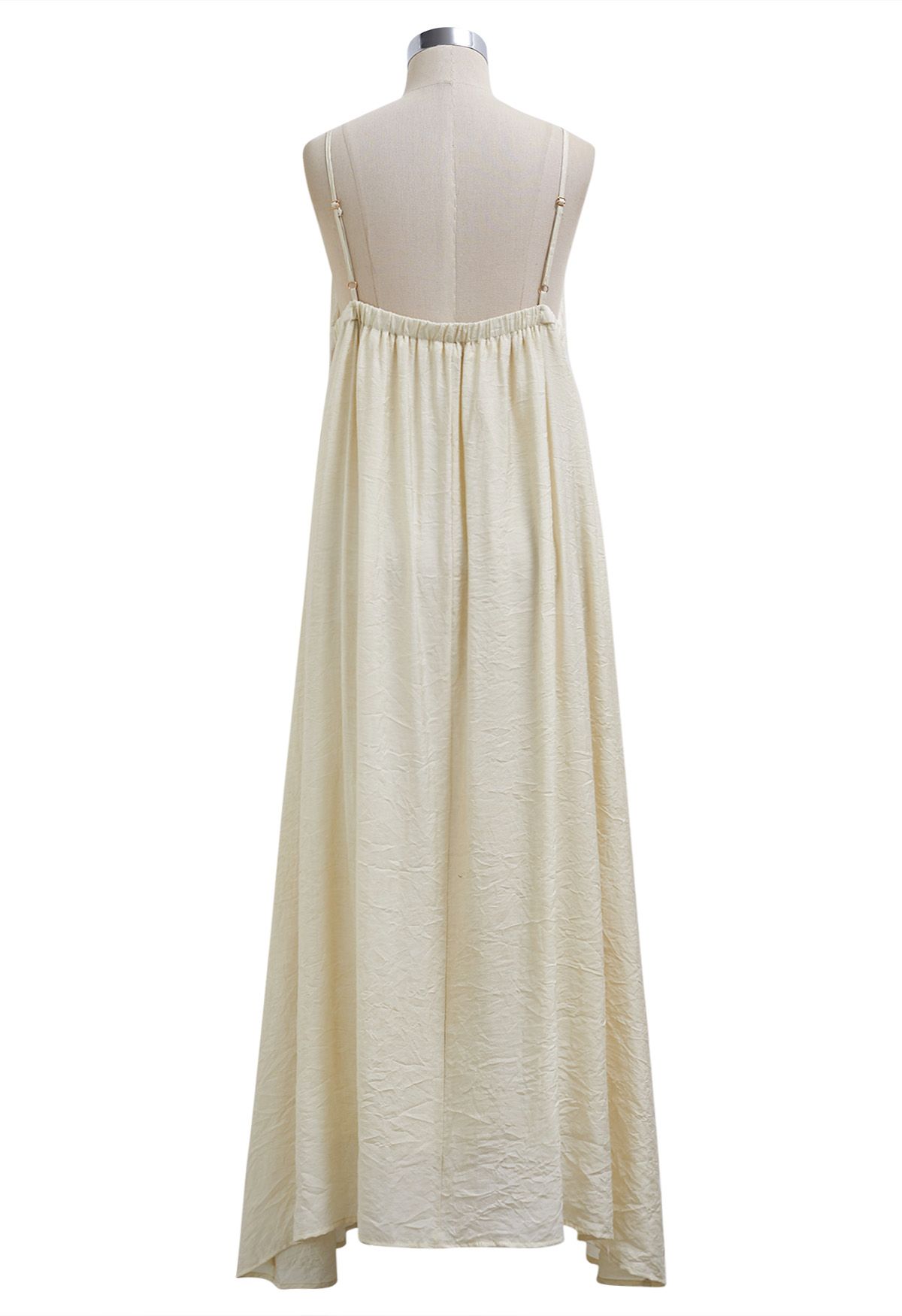 Texture V-Neck Frilling Hem Cami Midi Dress in Cream