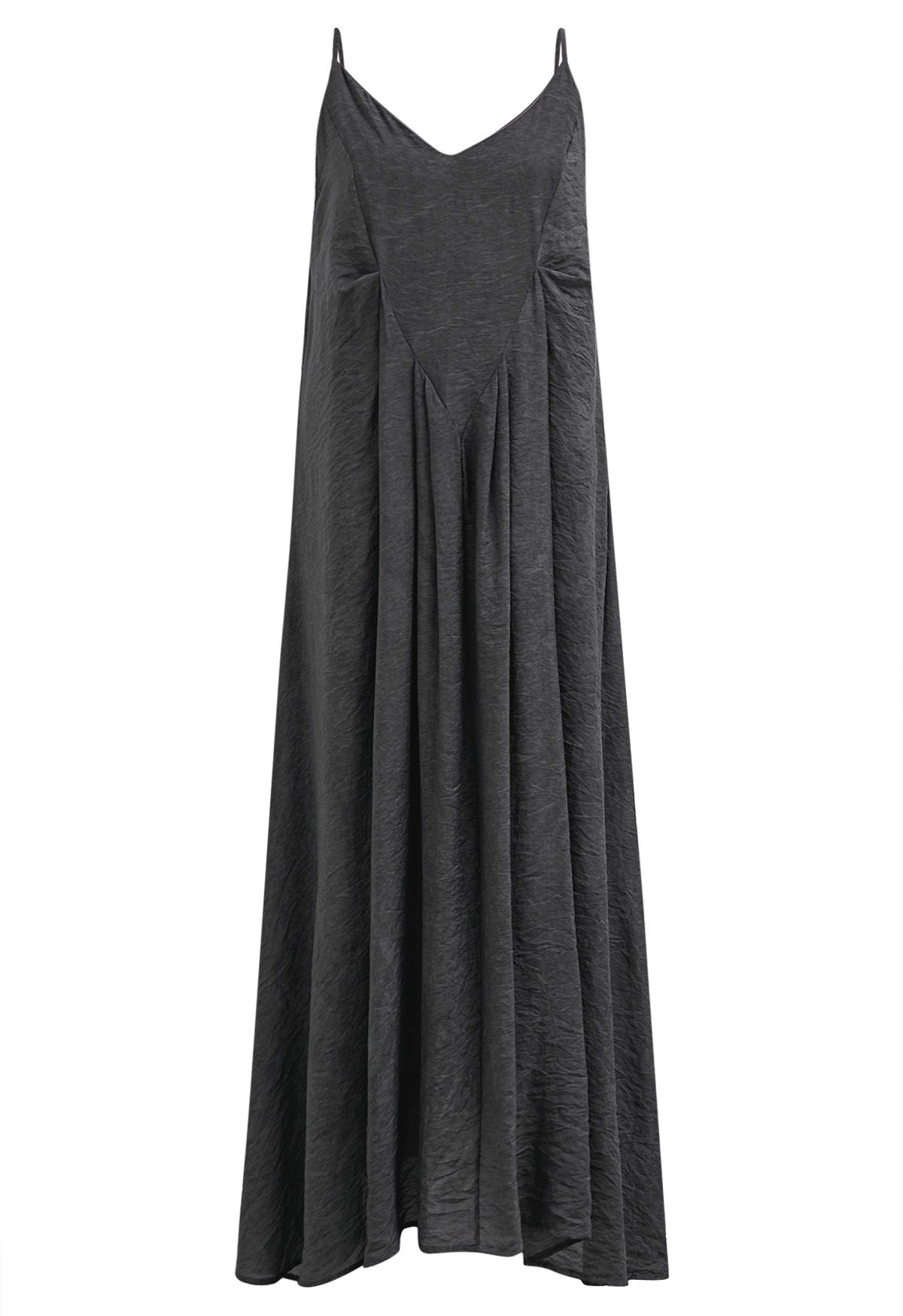 Texture V-Neck Frilling Hem Cami Midi Dress in Smoke