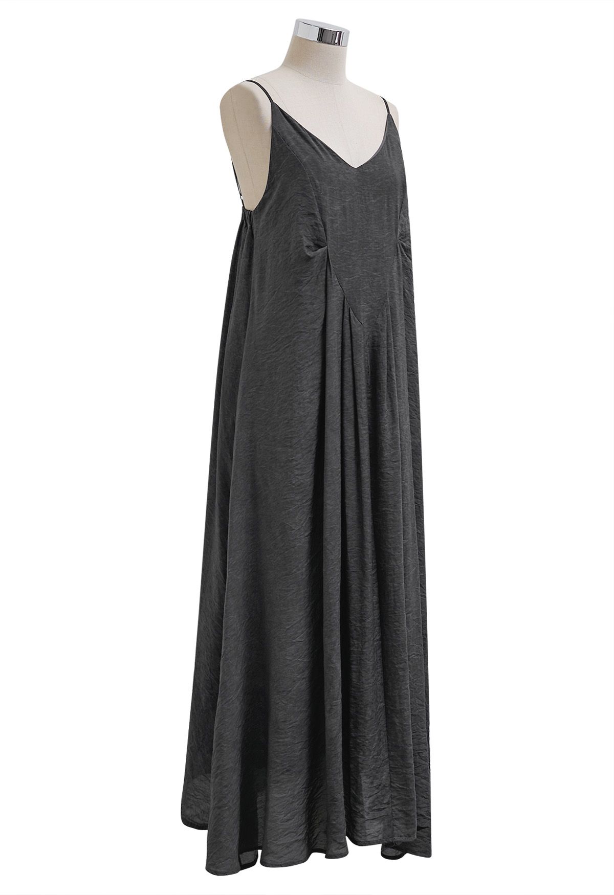 Texture V-Neck Frilling Hem Cami Midi Dress in Smoke