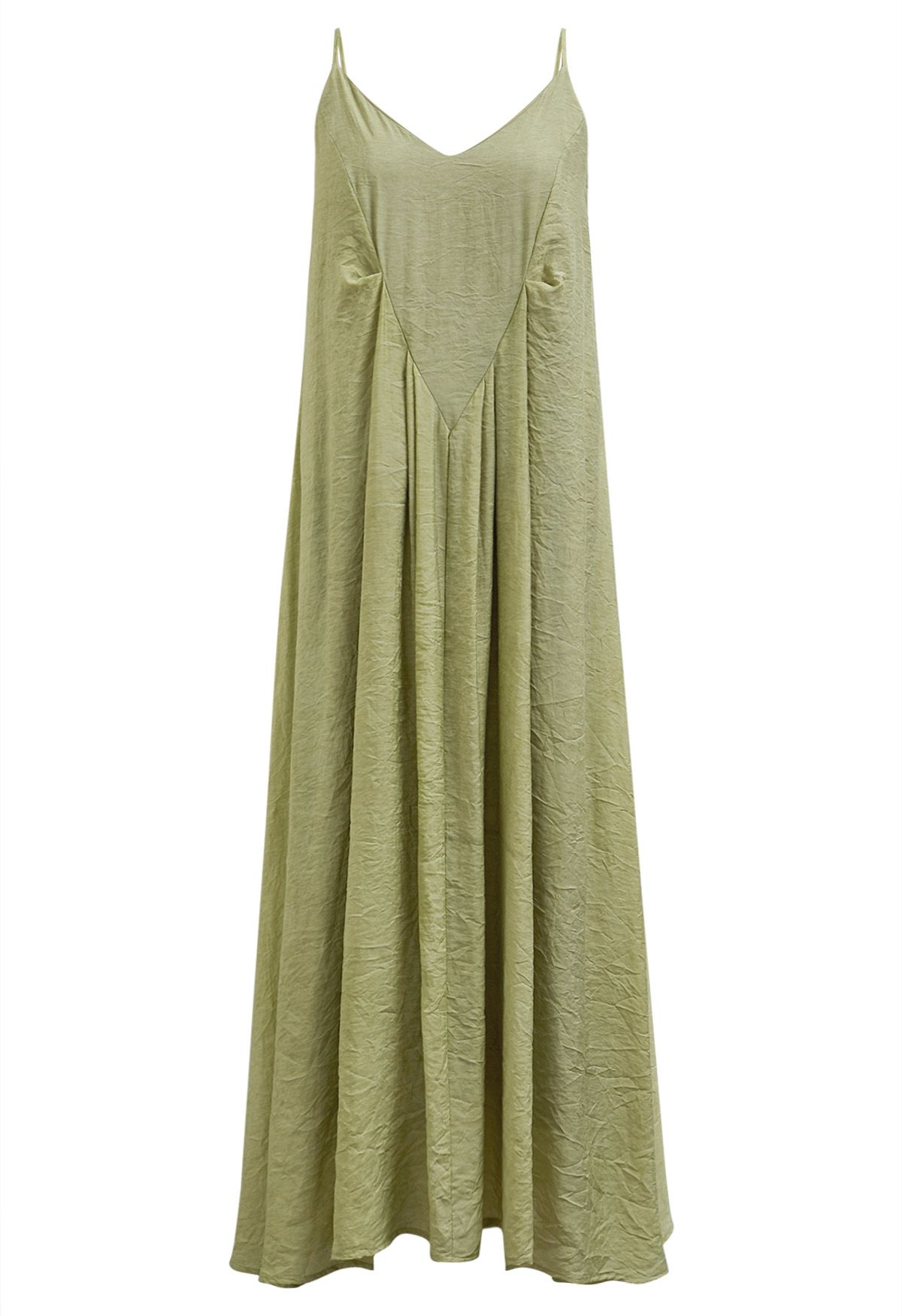 Texture V-Neck Frilling Hem Cami Midi Dress in Pistachio