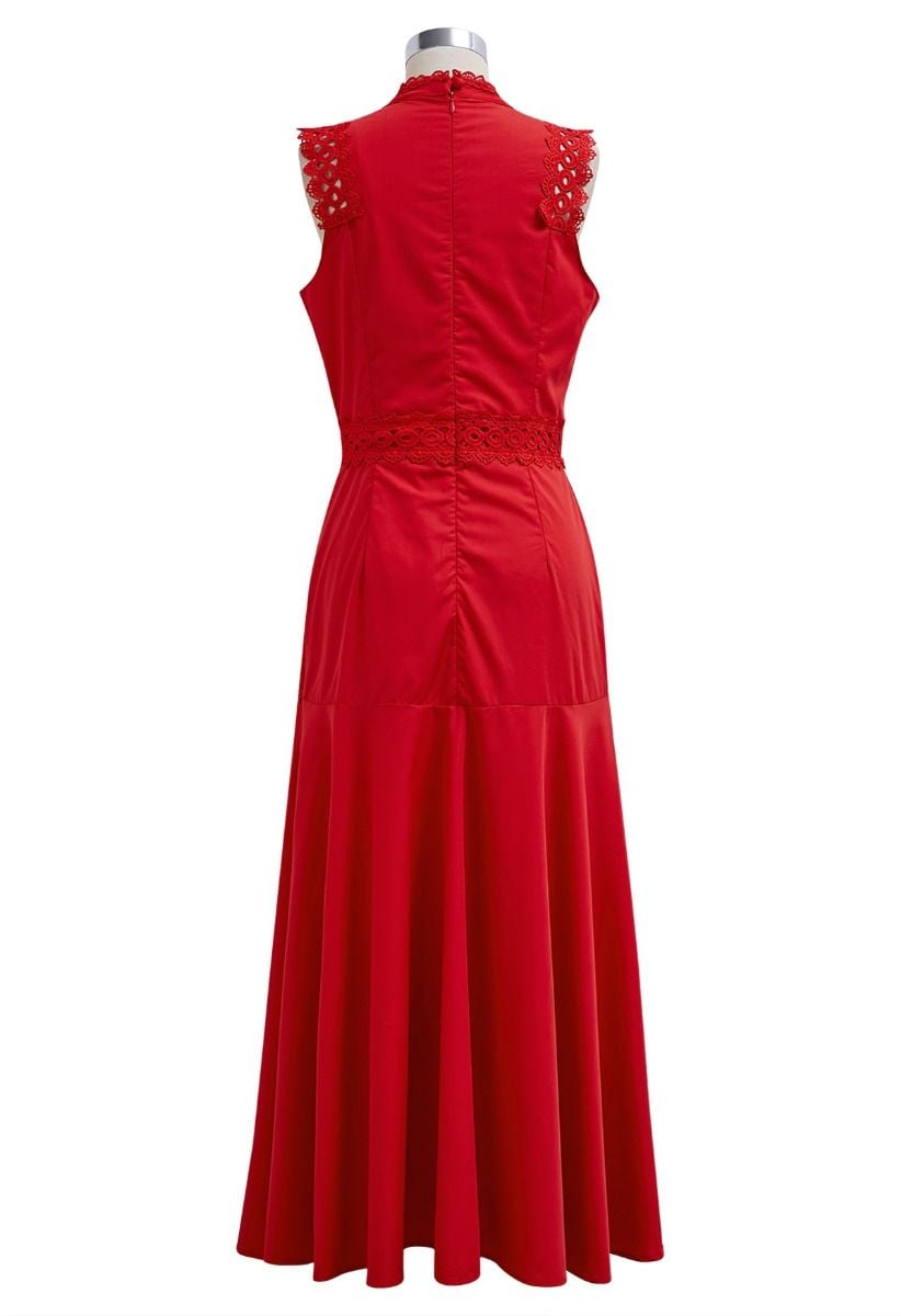 Dive into Elegance Lace Panelled Sleeveless Dress in Red