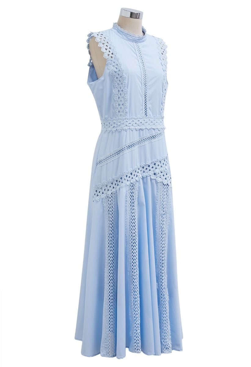 Dive into Elegance Lace Panelled Sleeveless Dress in Baby Blue