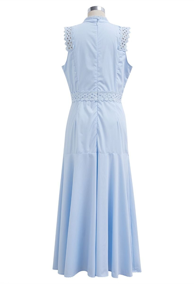 Dive into Elegance Lace Panelled Sleeveless Dress in Baby Blue