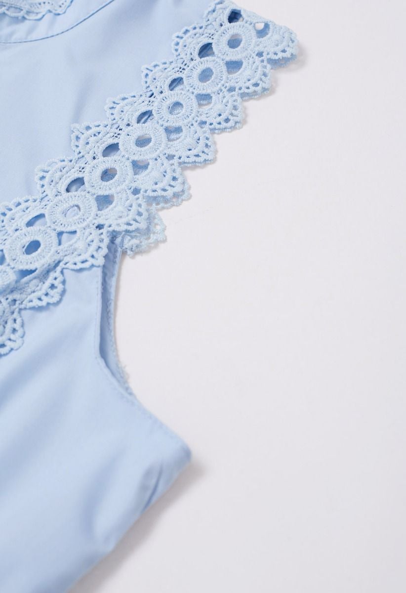 Dive into Elegance Lace Panelled Sleeveless Dress in Baby Blue