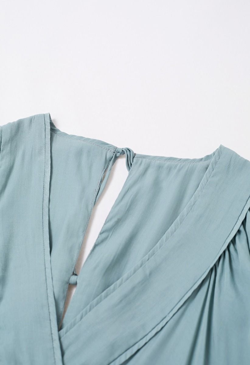 Subtle Romance Deep V-Neck Flutter Sleeve Maxi Dress in Teal