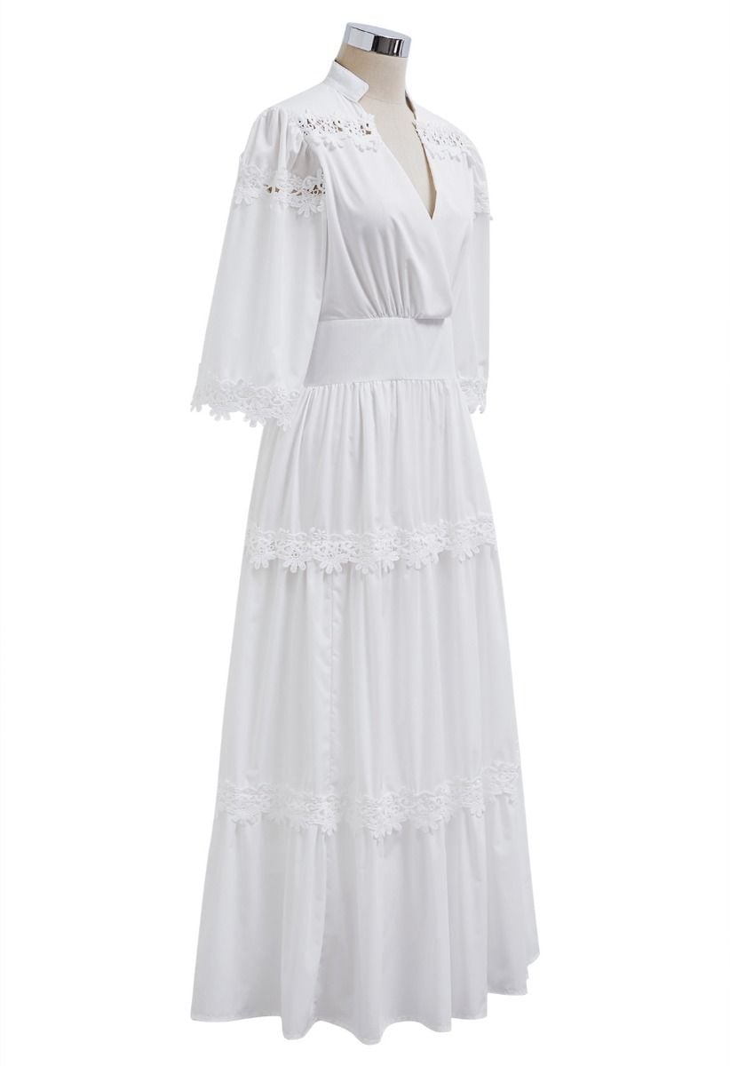 Daisy Crochet Embroidery Faux-Wrap Maxi Dress