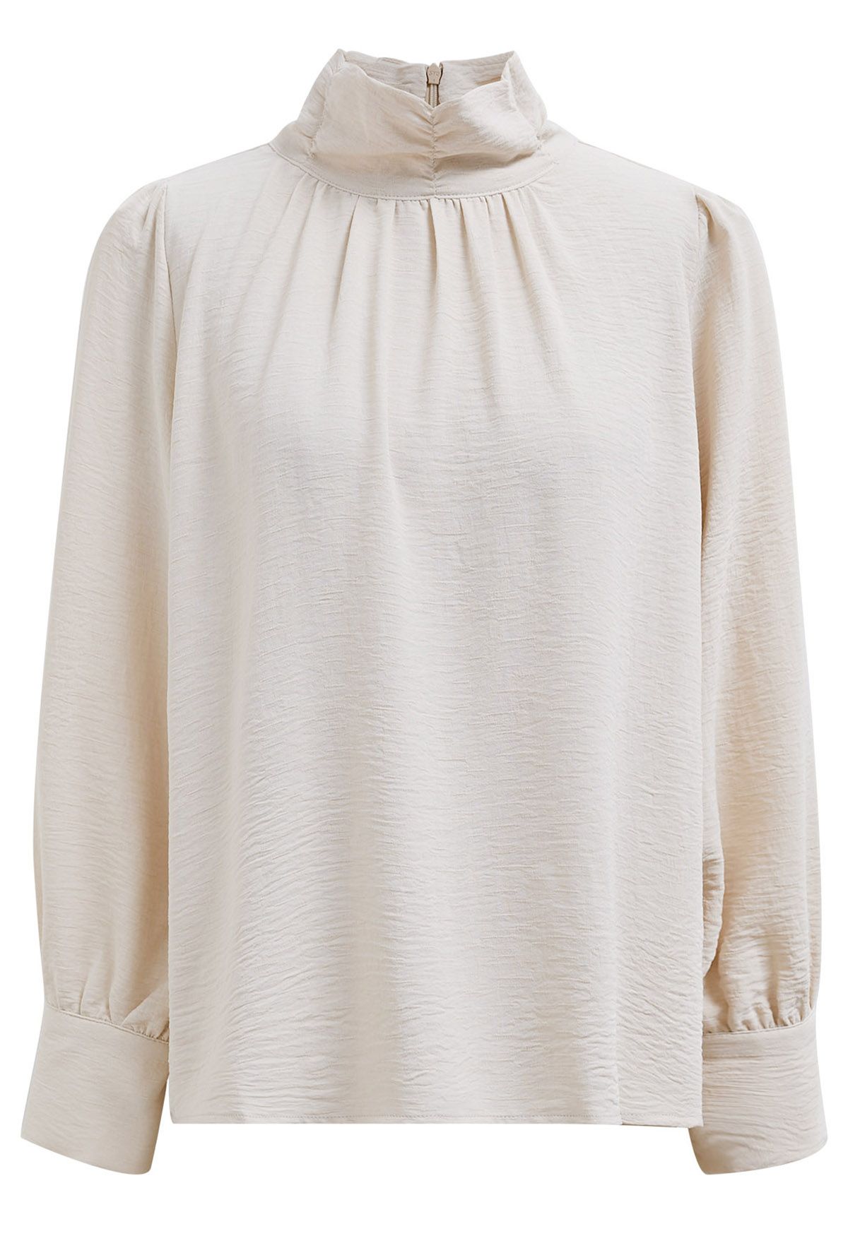 High Neck Puff Sleeve Chiffon Top in Cream