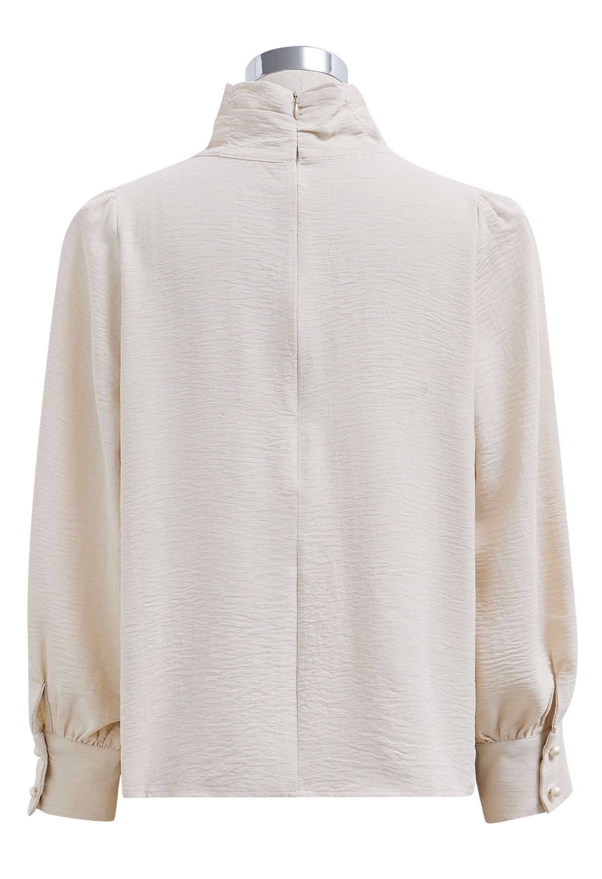 High Neck Puff Sleeve Chiffon Top in Cream