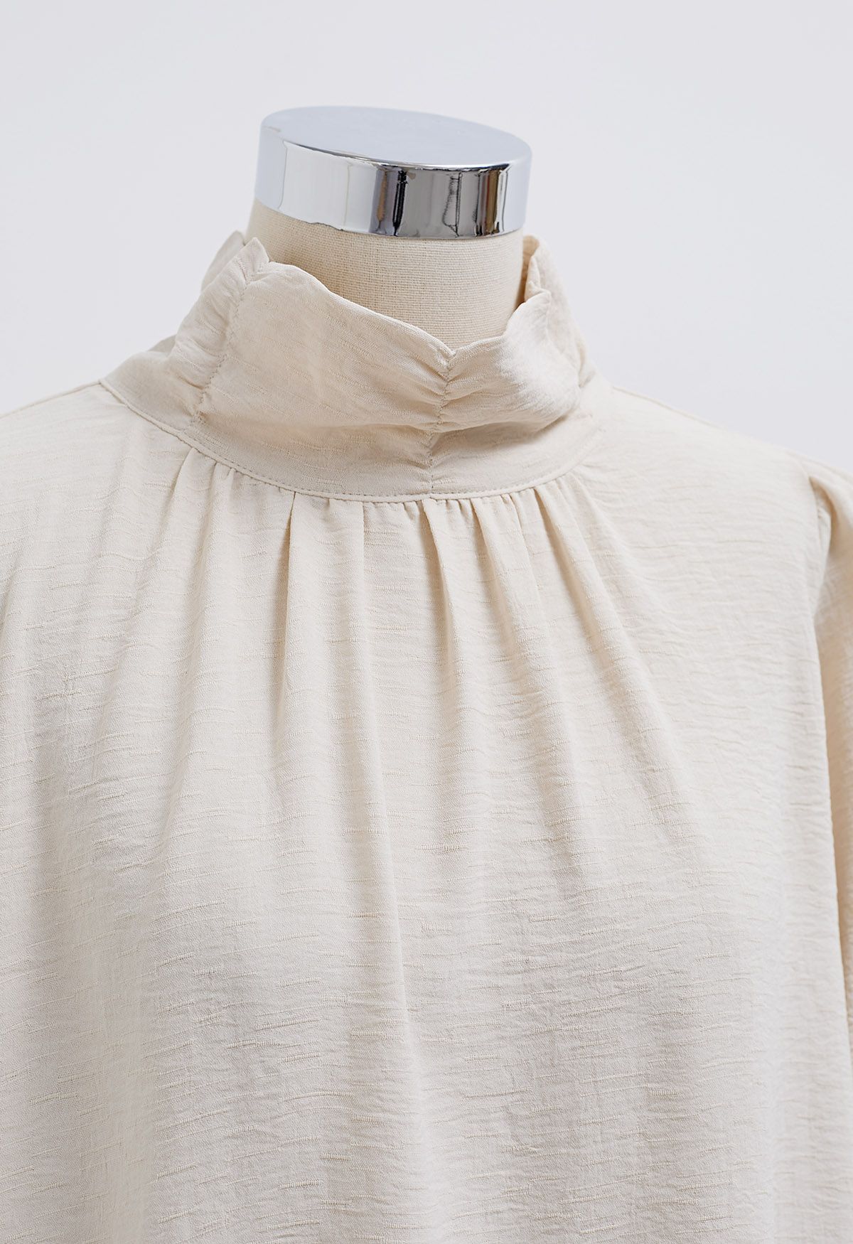 High Neck Puff Sleeve Chiffon Top in Cream