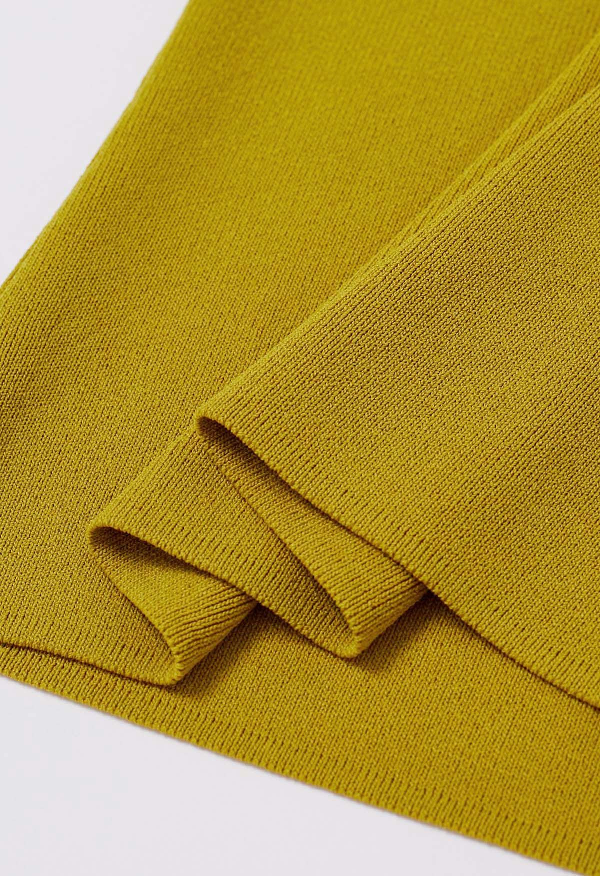 Lace Spliced Square Neckline Knit Top in Mustard