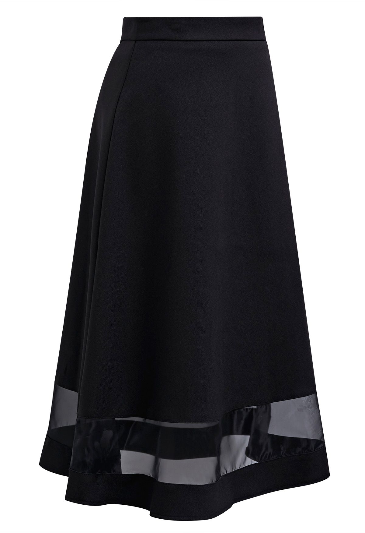Organza Inserted A-Line Midi Skirt in Black