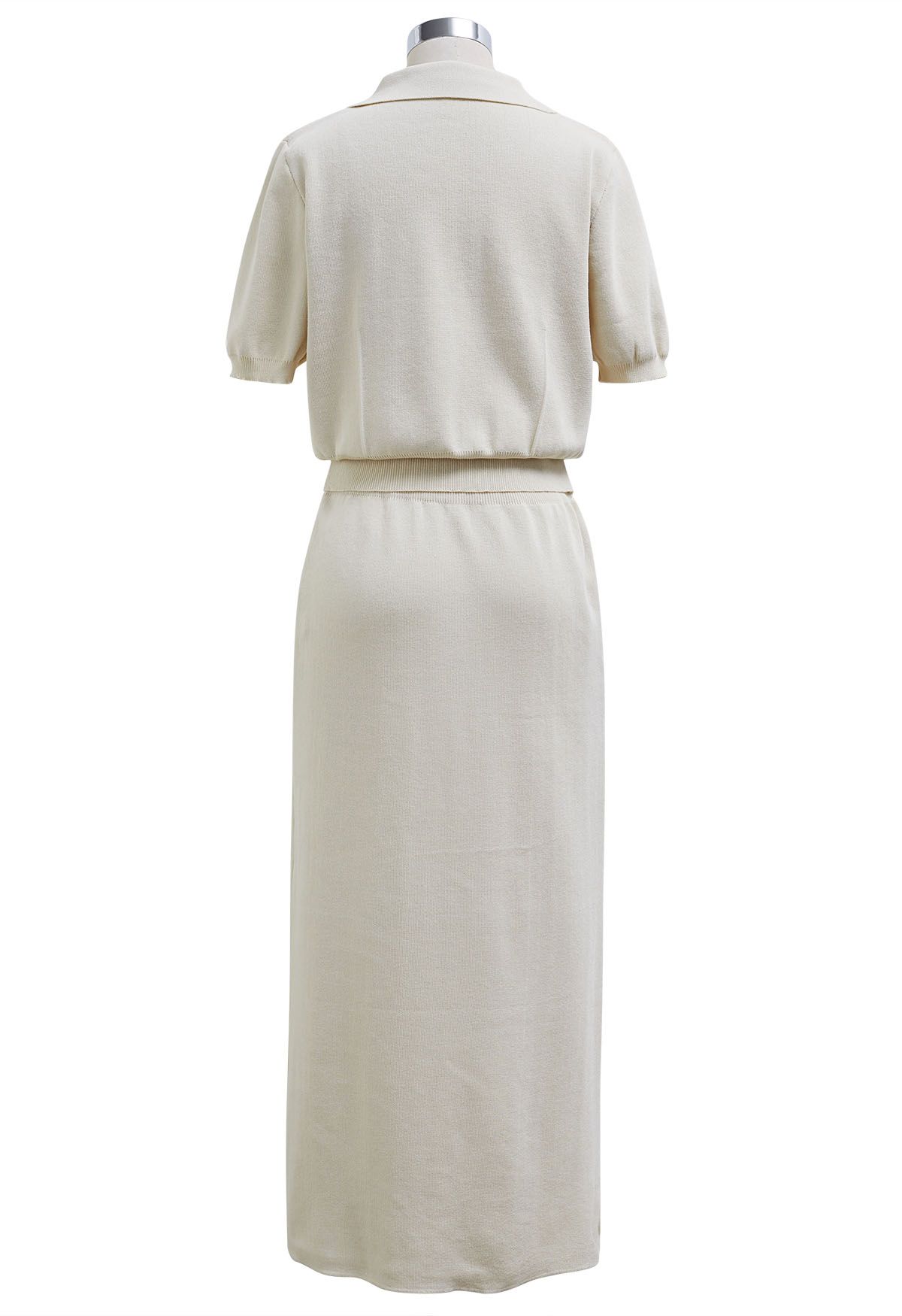 Standout Button Short-Sleeve Knit Top and Midi Skirt Set in Ivory