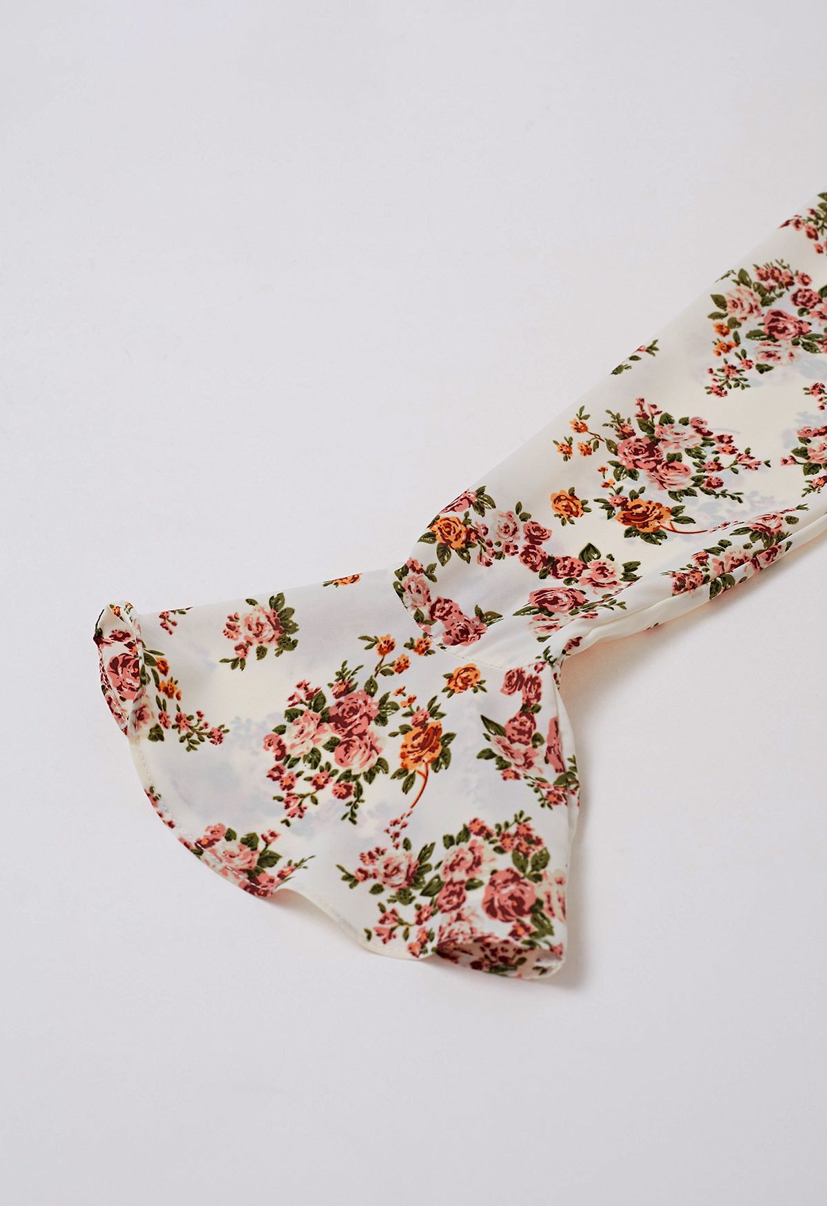 Floral Romance Faux-Wrap Frilling Midi Dress in Cream