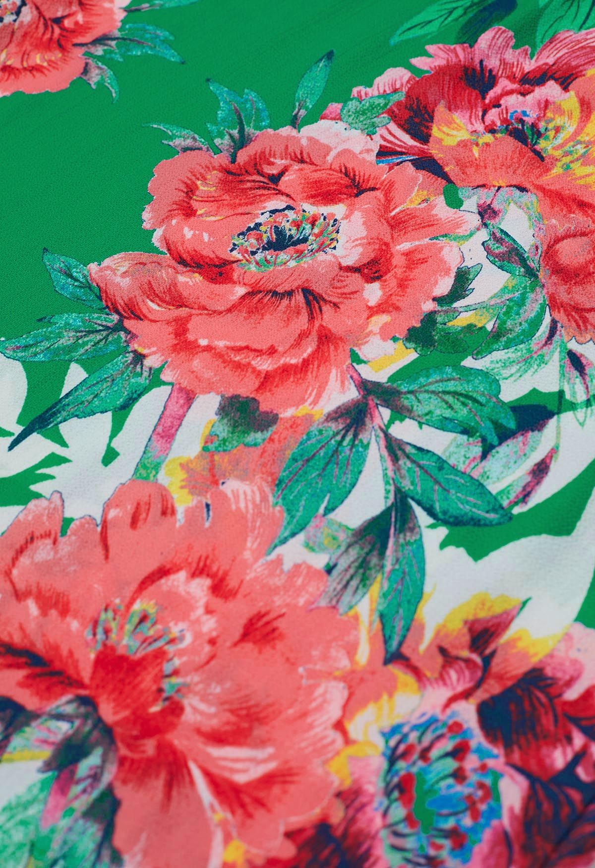Greenery Blossom Printed Faux-Wrap Maxi Dress