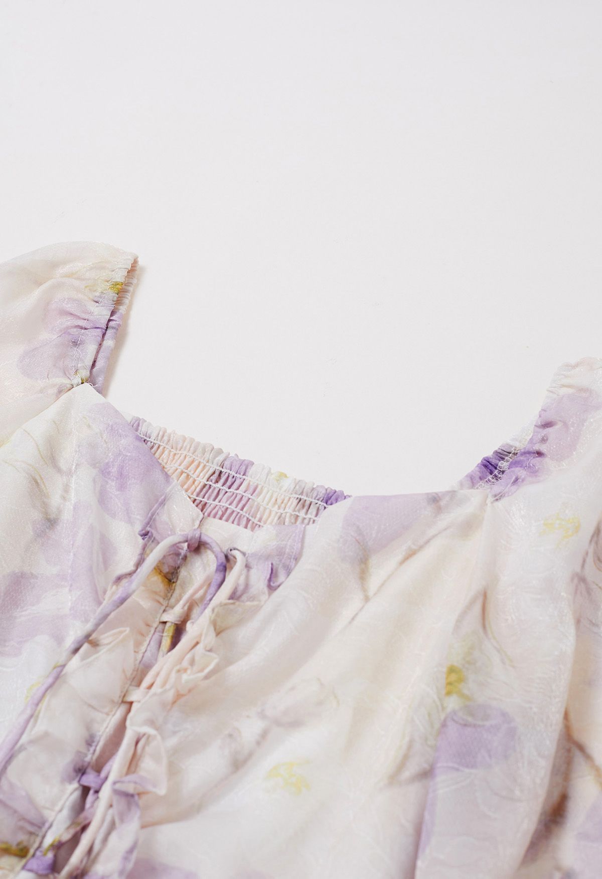 Step into Spring Floral Chiffon Midi Dress in Lilac