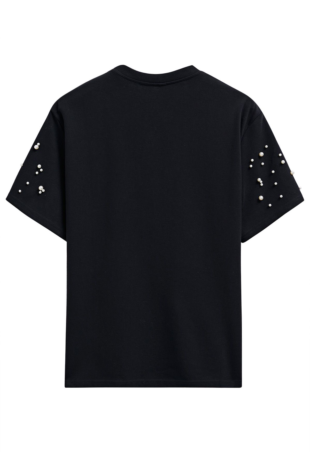 Sophisticated Pearl Trim T-Shirt in Black