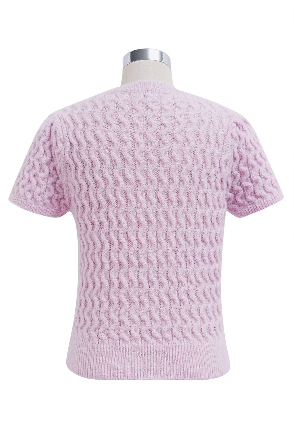 Endearing Bowknot Embellished Short Sleeve Knit Top in Lilac