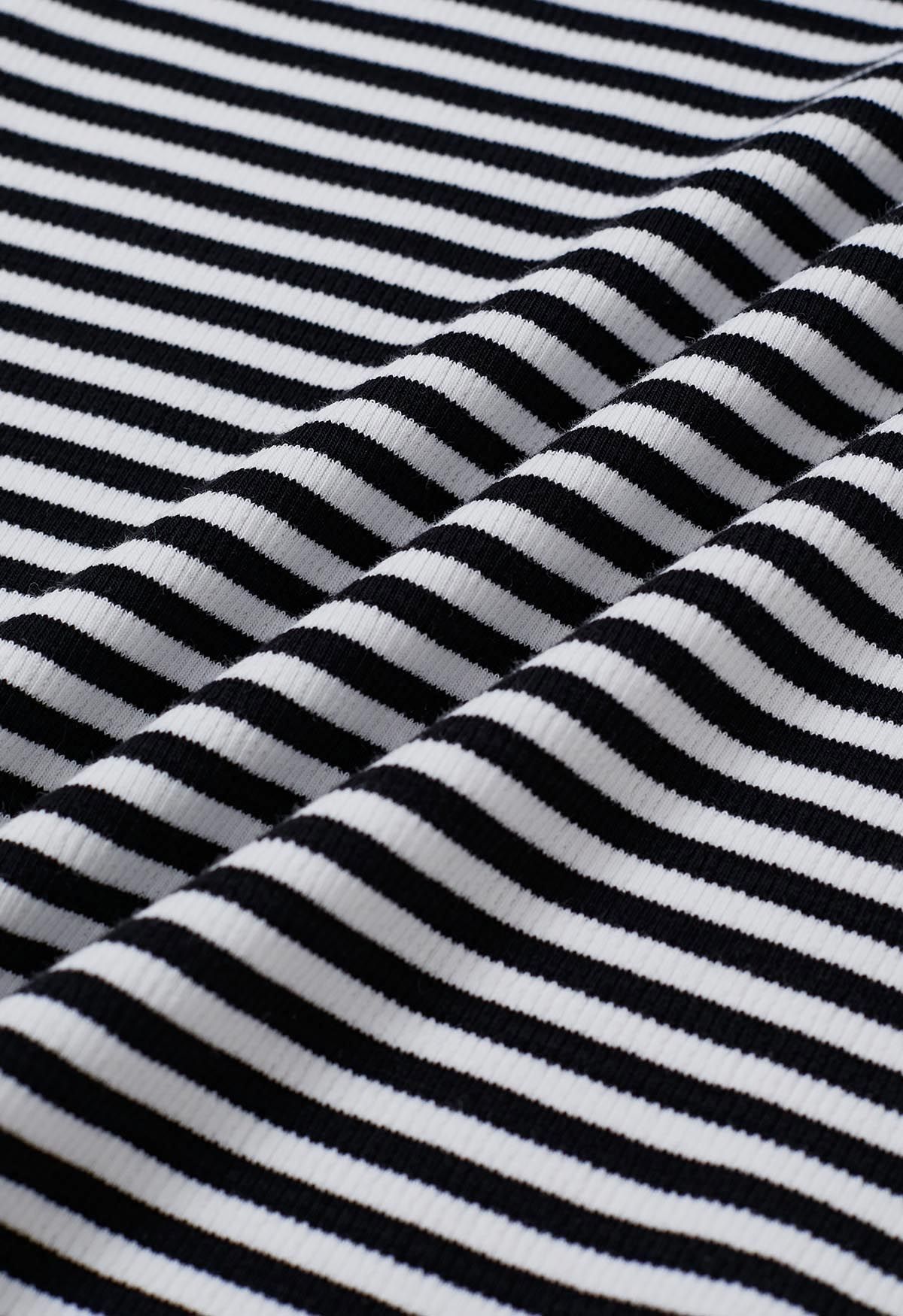 Ruched Organza Off-Shoulder Brooch Striped Knit Top
