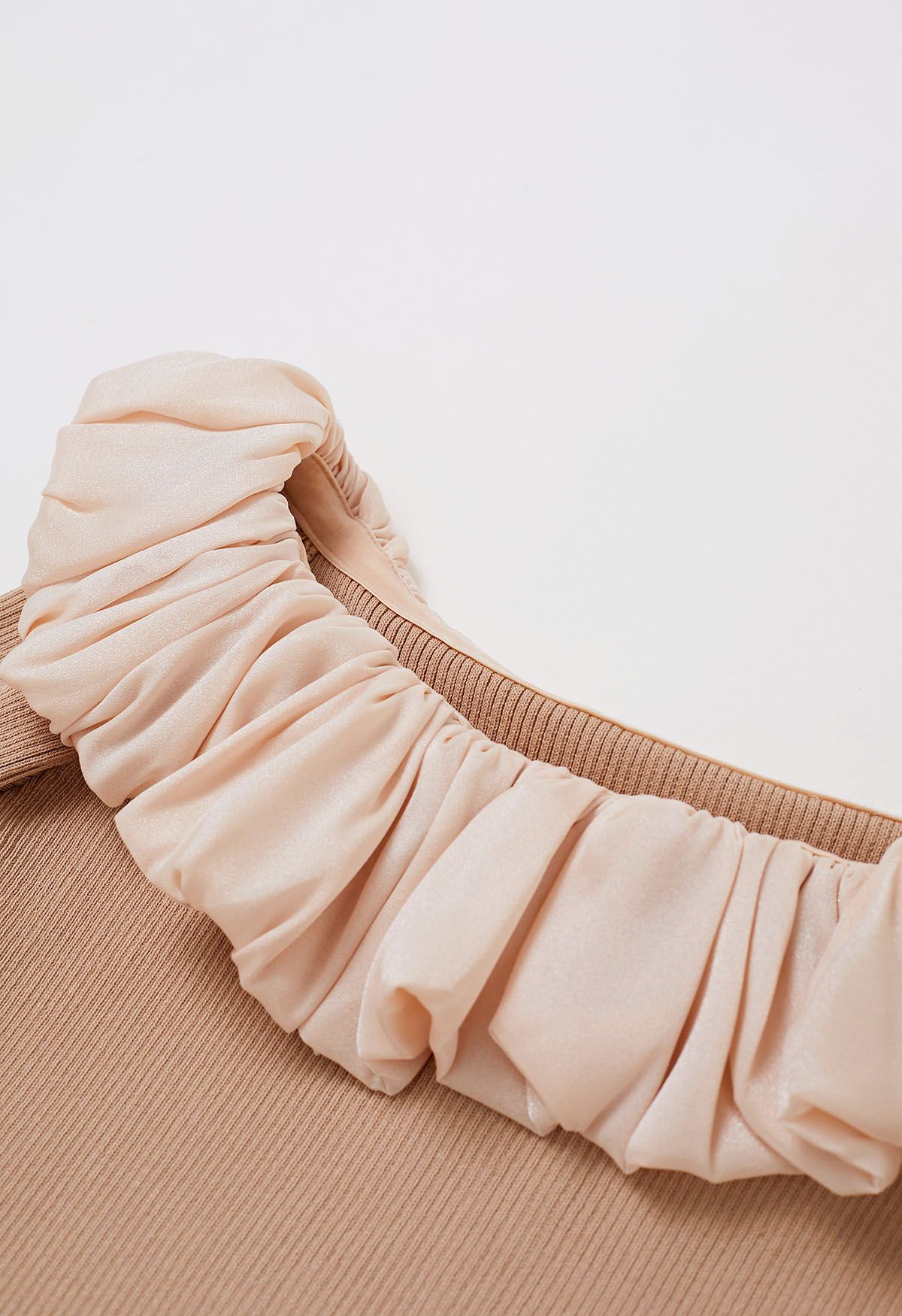 Ruched Organza Flare Cuffs Knit Top in Dusty Pink