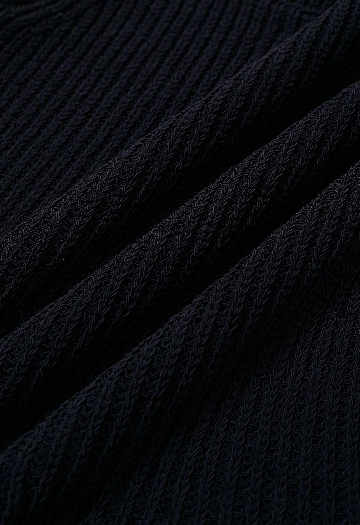 Scoop Neck Ruffle Hem Sleeveless Knit Top in Black