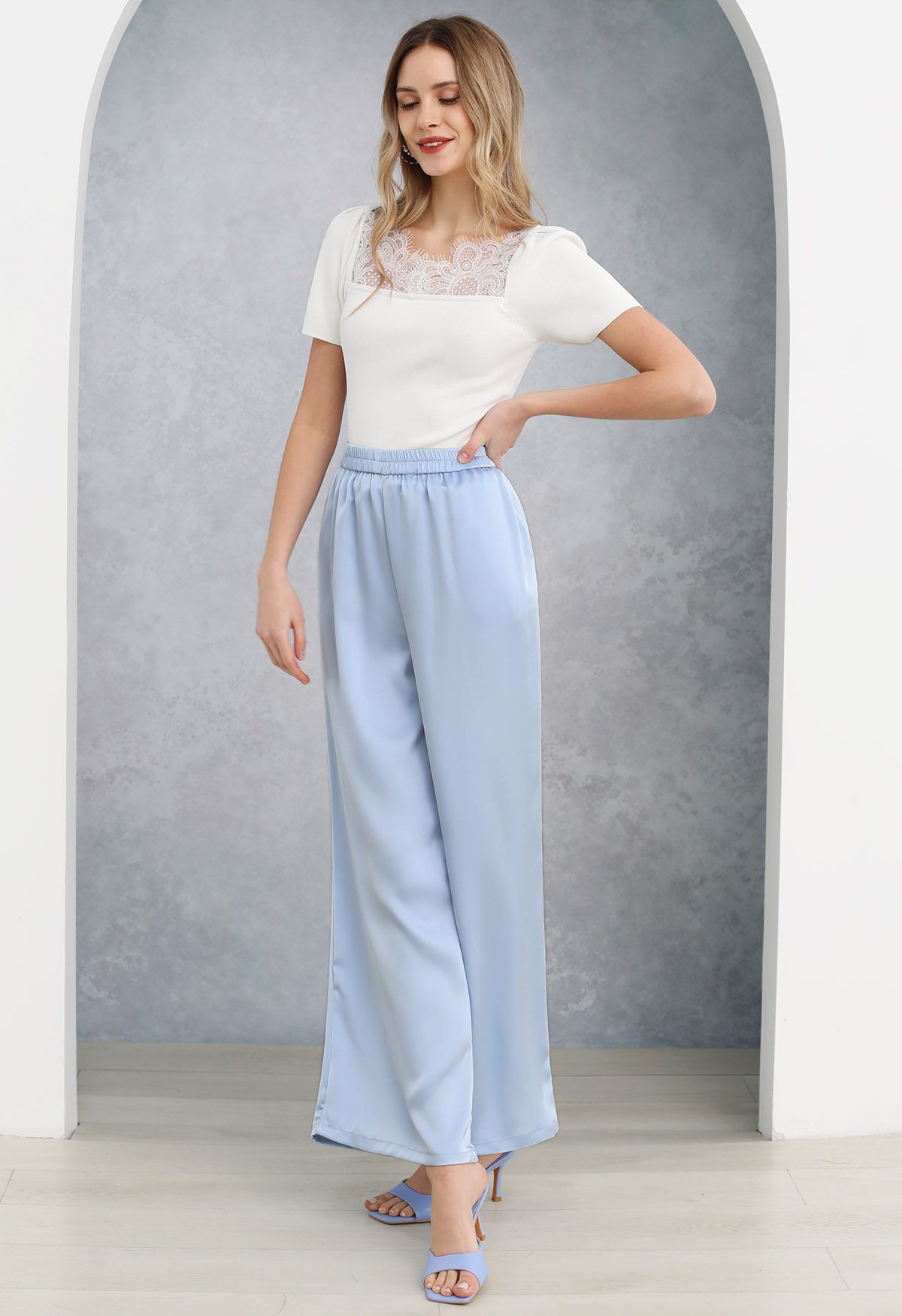 Satin Finish Pull-On Pants in Blue