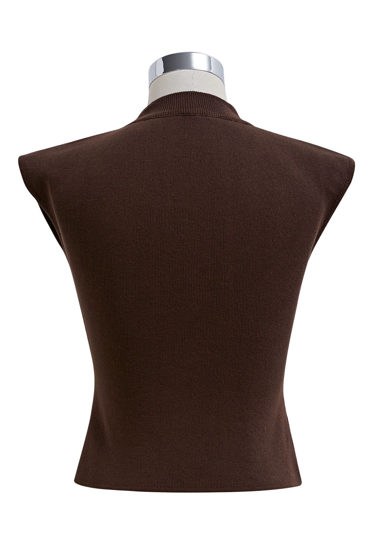 Choker Neck Cap Sleeve Knit Top in Brown