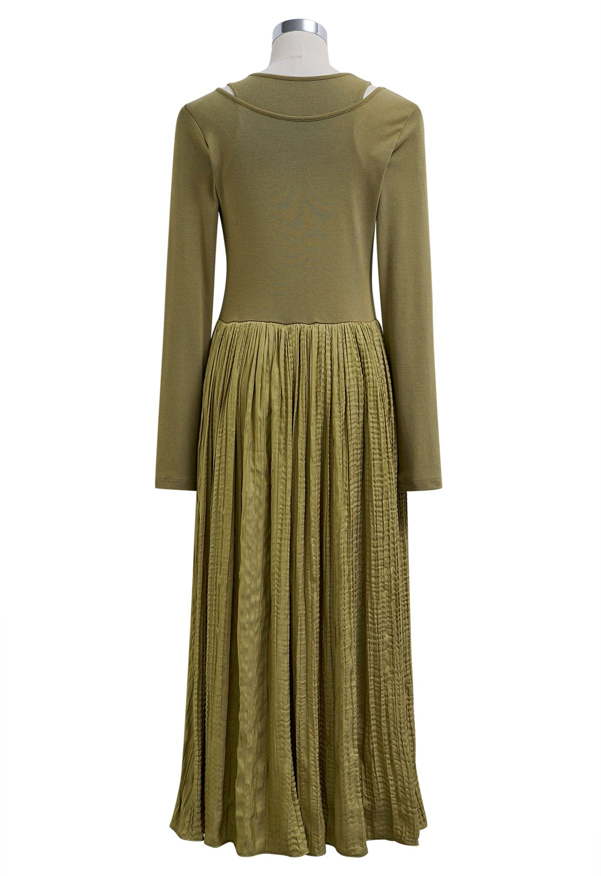 Fake Two-Piece Spliced Midi Dress in Moss Green