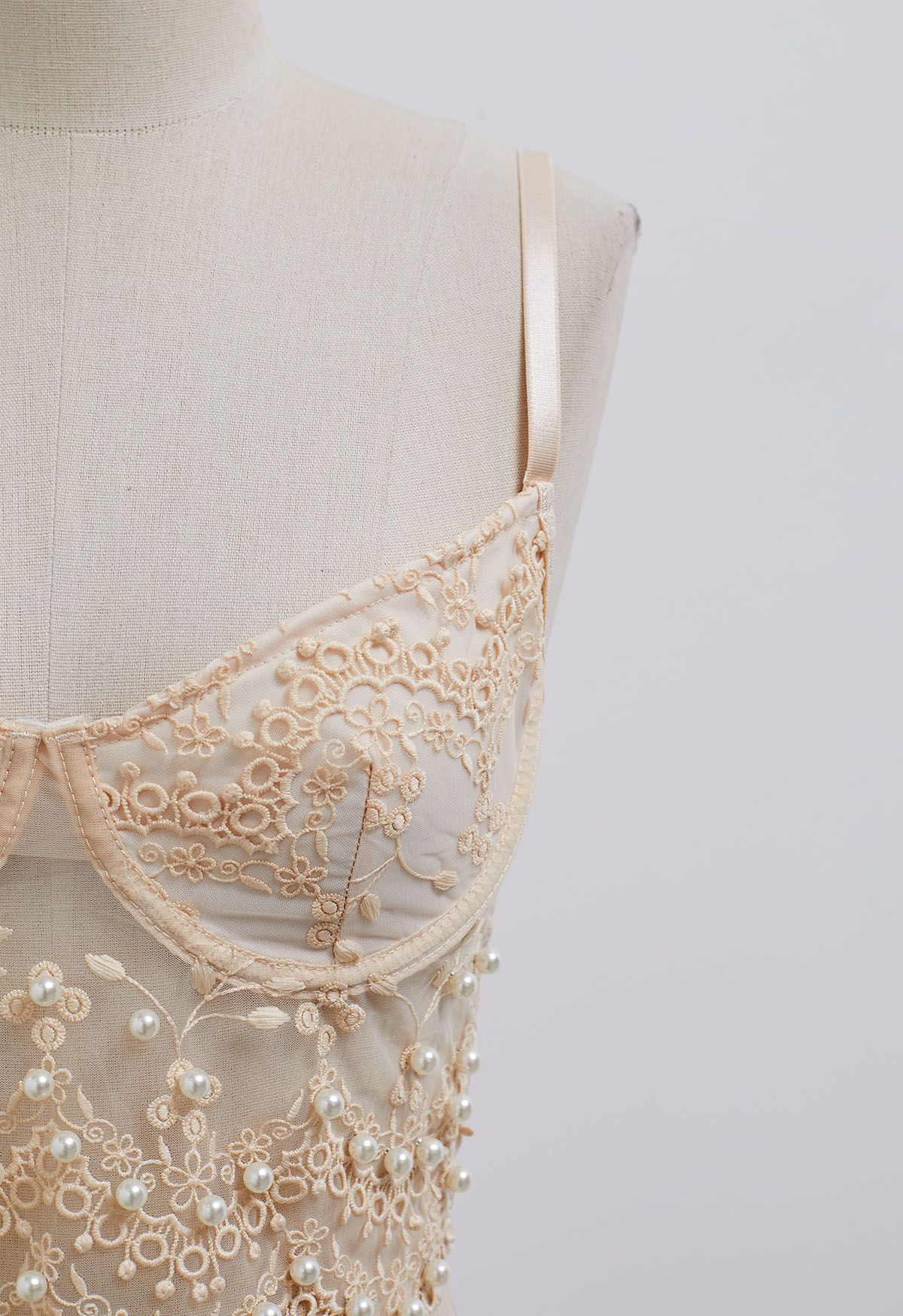 Pearl Floret Embroidered Mesh Bustier Top