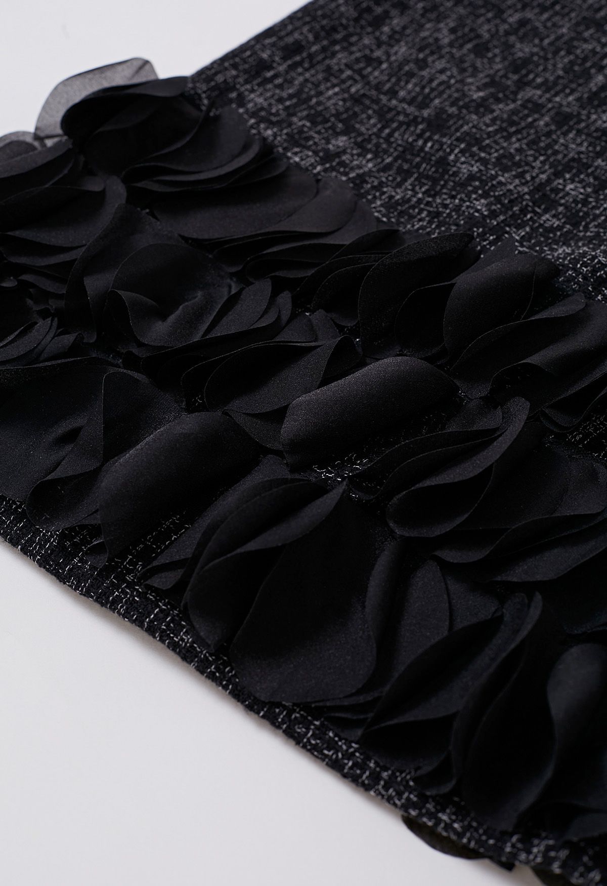 3D Petal Hemline Tweed Sleeveless Dress in Black