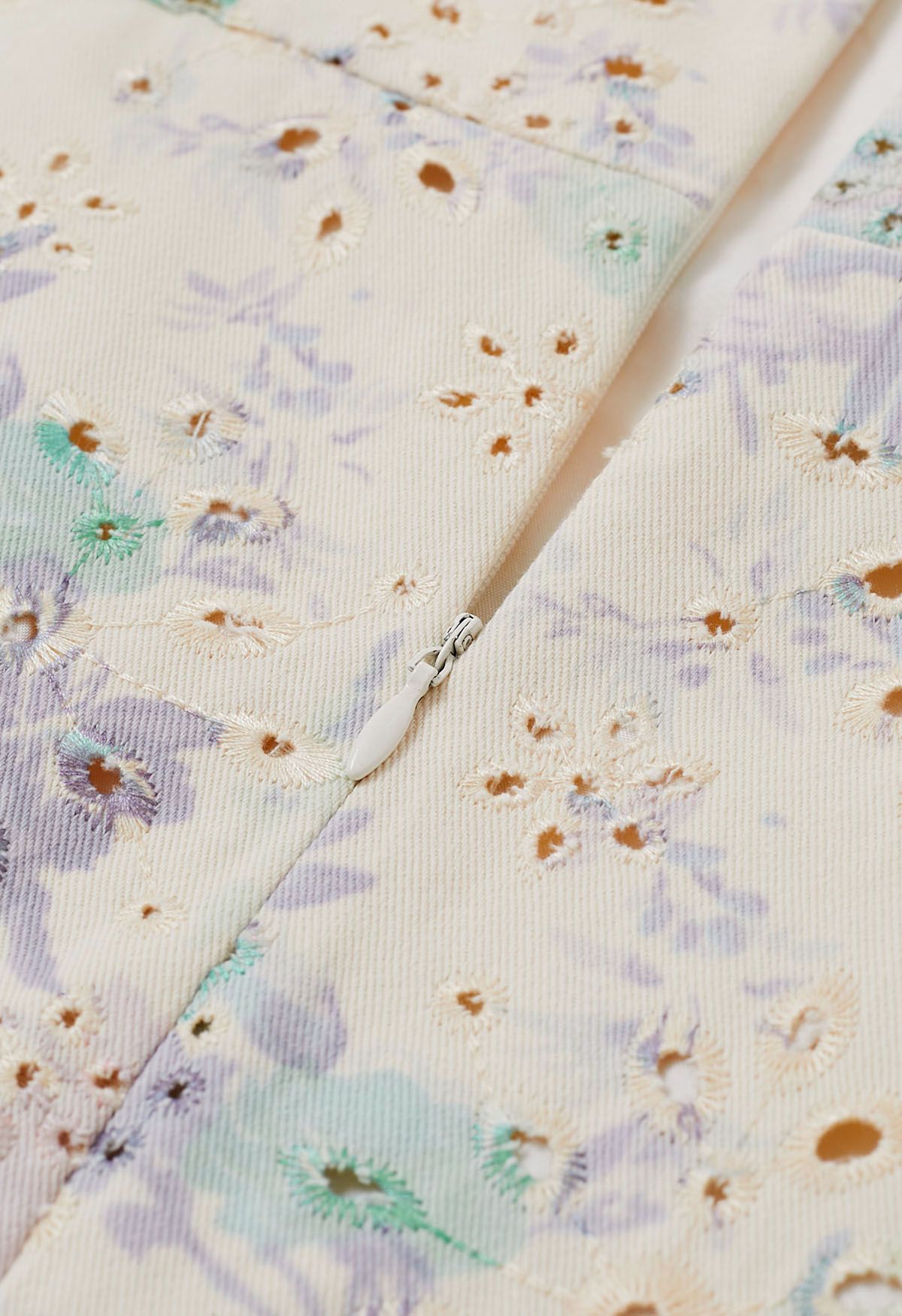 Rose Printed Eyelet Embroidered Cami Denim Dress in Lavender