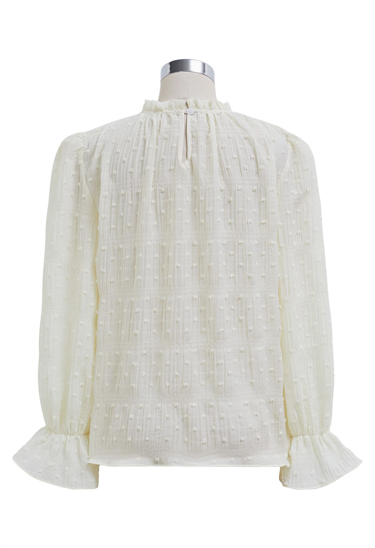Flock Dot Trim Puff Sleeves Top in Light Yellow