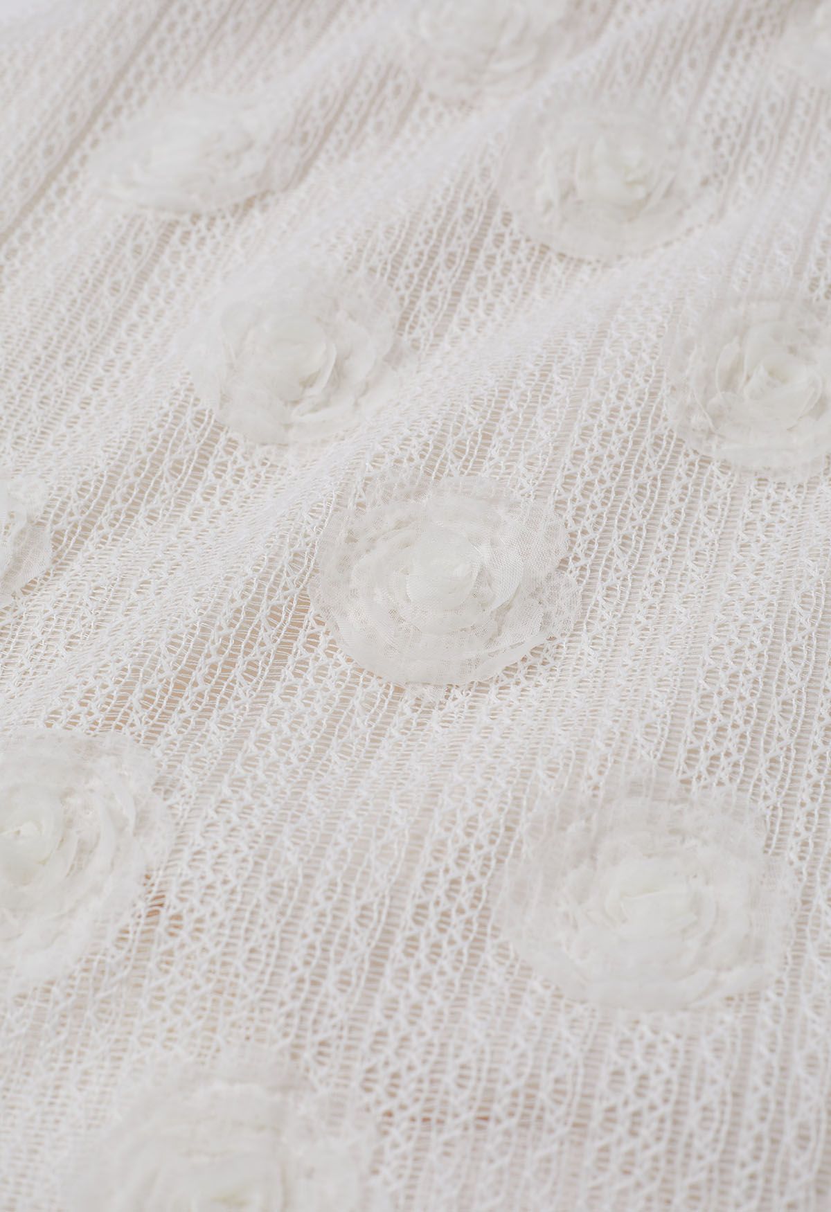 3D Rose Openwork Cotton Midi Skirt in Ivory